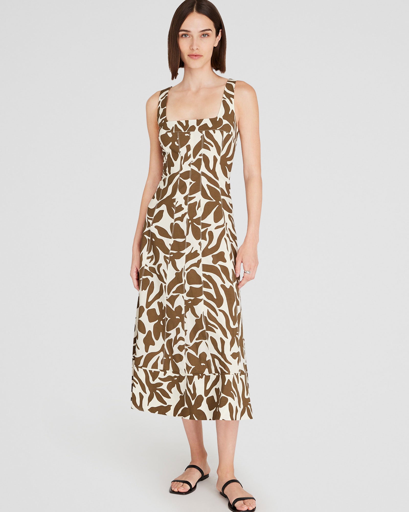 fitted lace wedding dress Women's Military Olive Printed Square-Neck Midi Dress