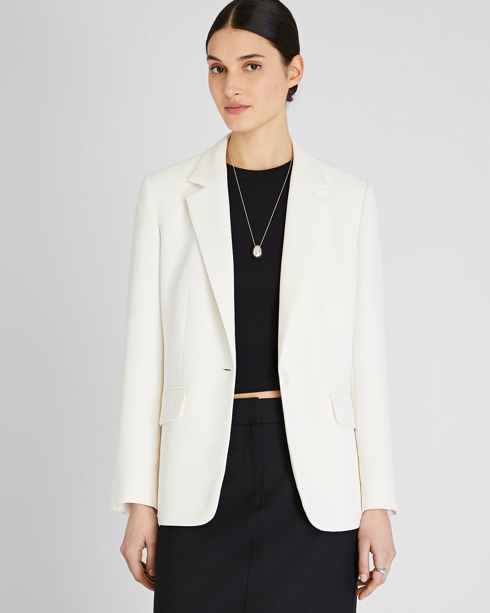CLUB MONACO - Blazer décontracté en crêpe à boutonnage simple - Blanc Cassé