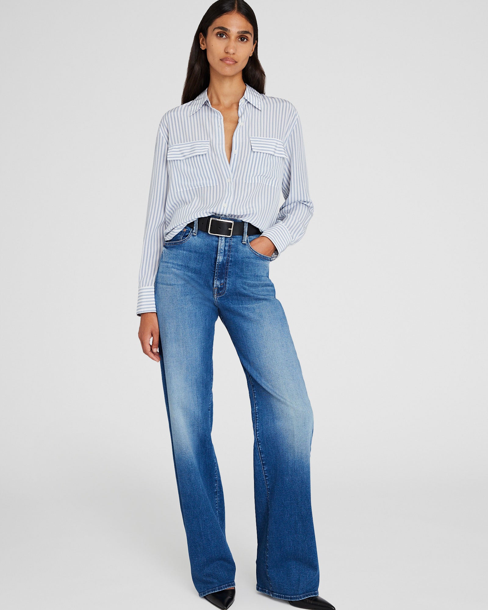 CLUB MONACO - Striped Silk Utility Shirt - Base Blanche Rayée