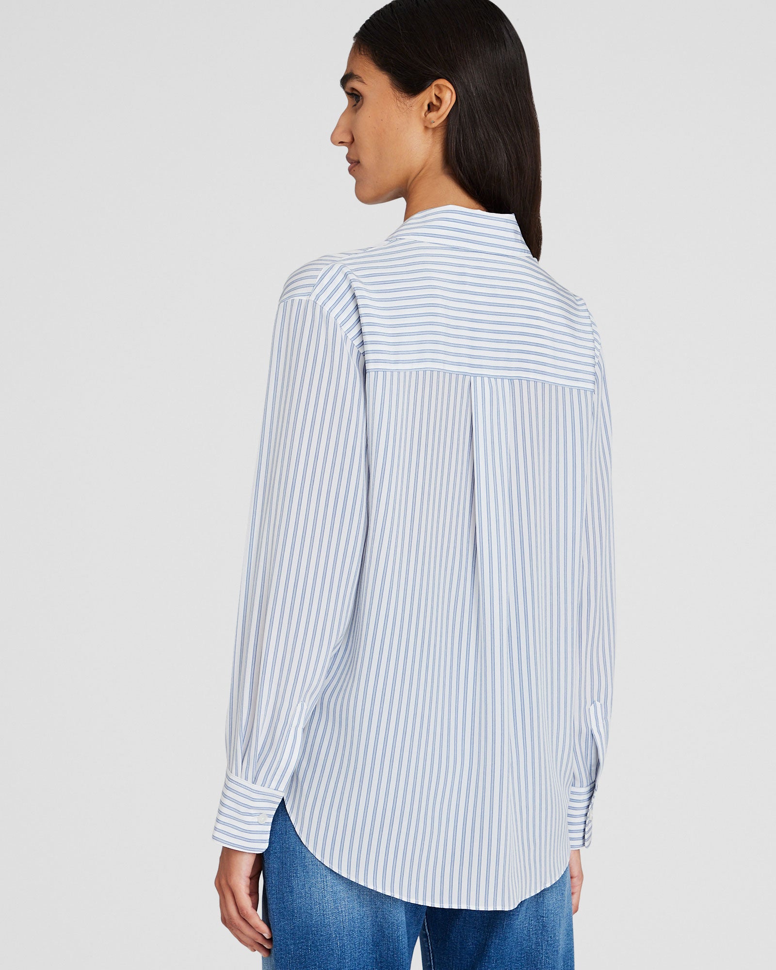 CLUB MONACO - Striped Silk Utility Shirt - Base Blanche Rayée
