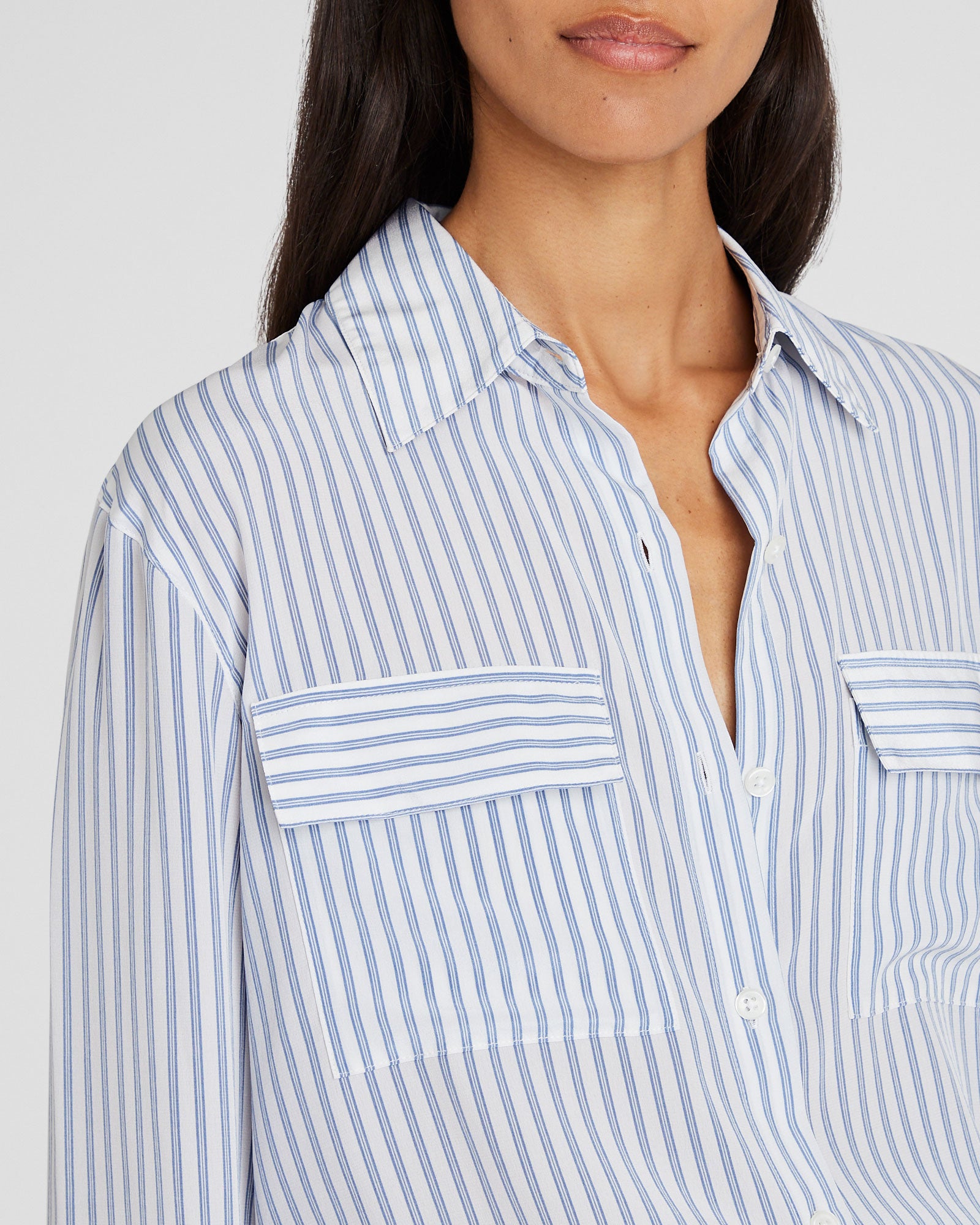 CLUB MONACO - Striped Silk Utility Shirt - Base Blanche Rayée