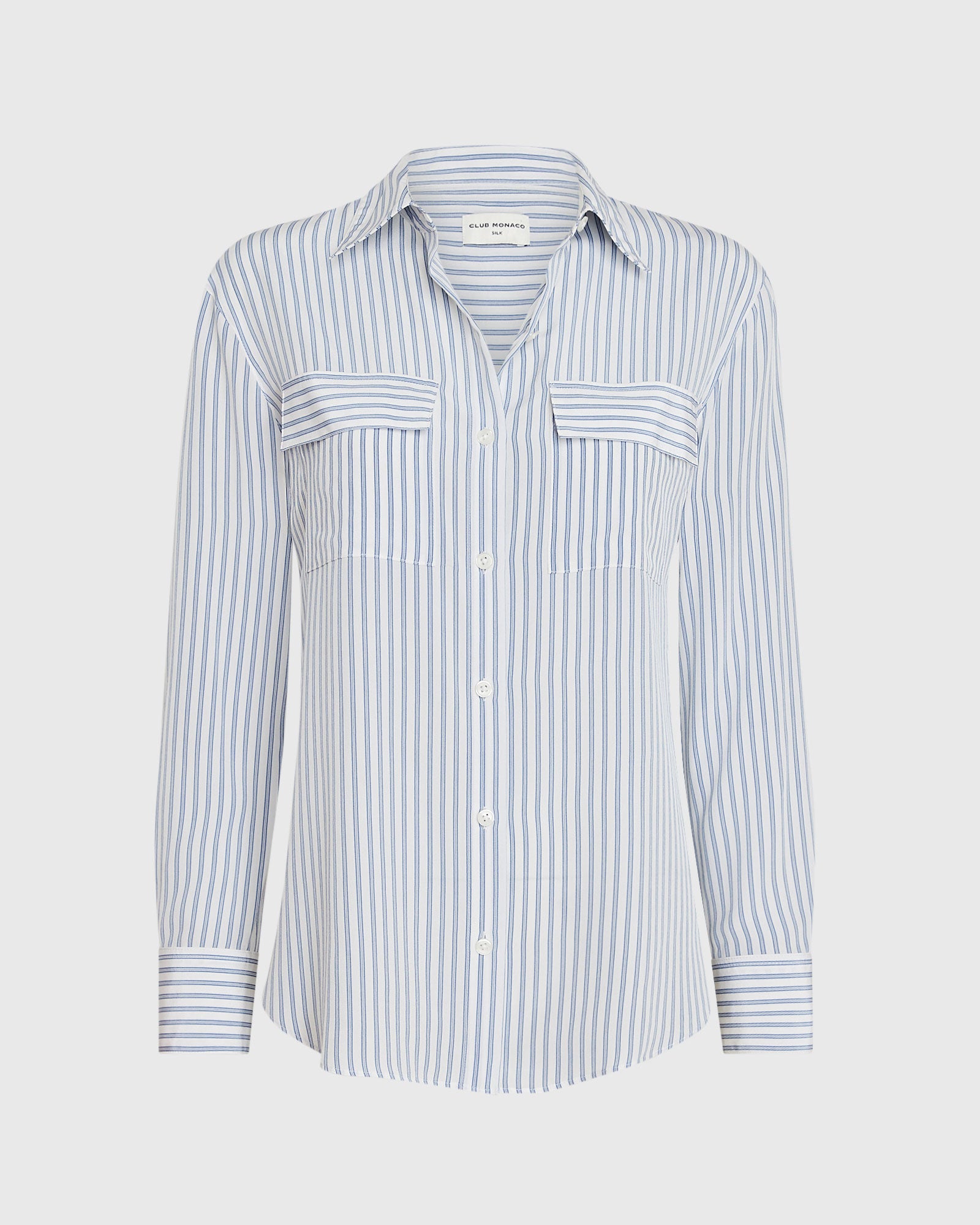 CLUB MONACO - Striped Silk Utility Shirt - Base Blanche Rayée
