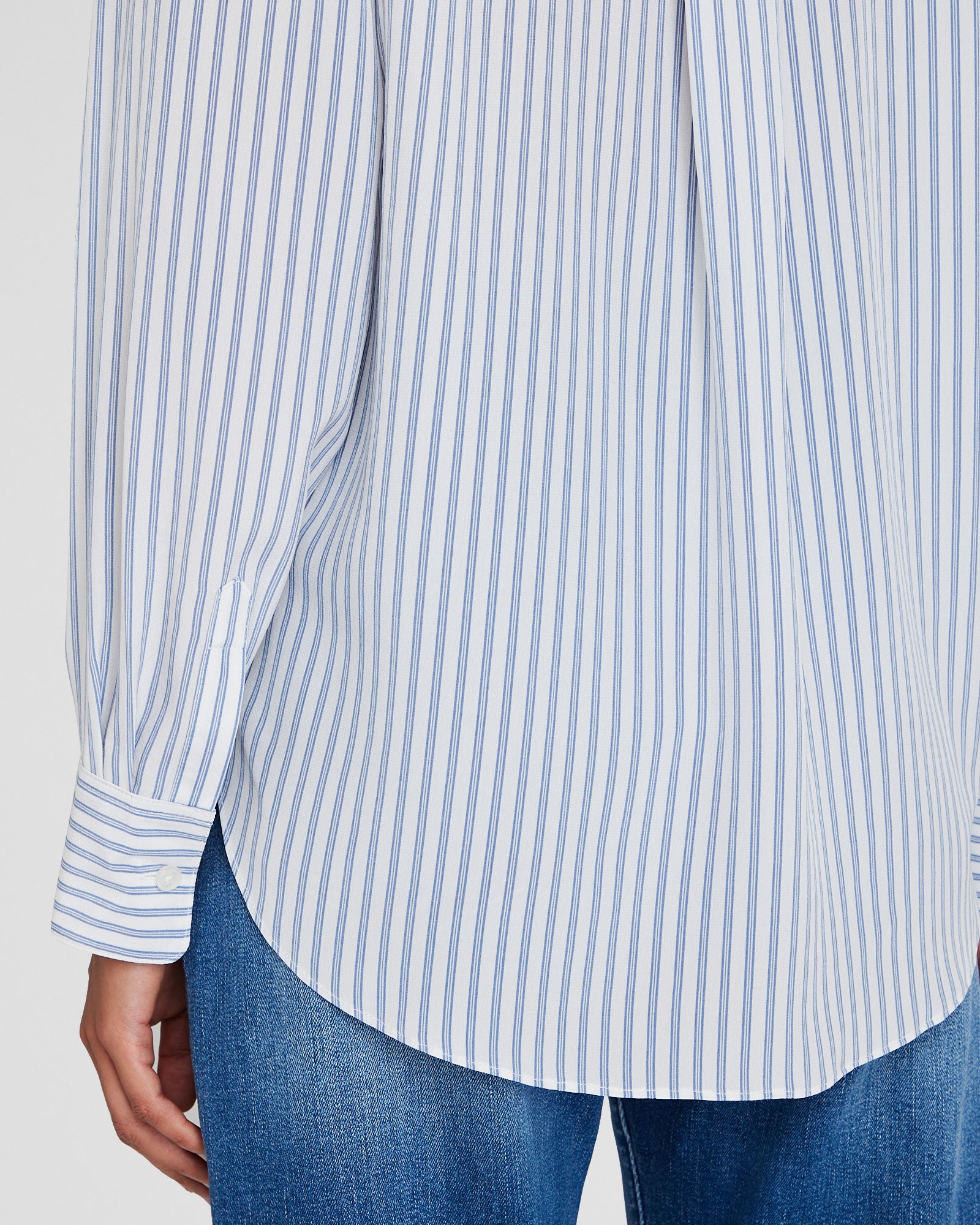 CLUB MONACO - Striped Silk Utility Shirt - Base Blanche Rayée