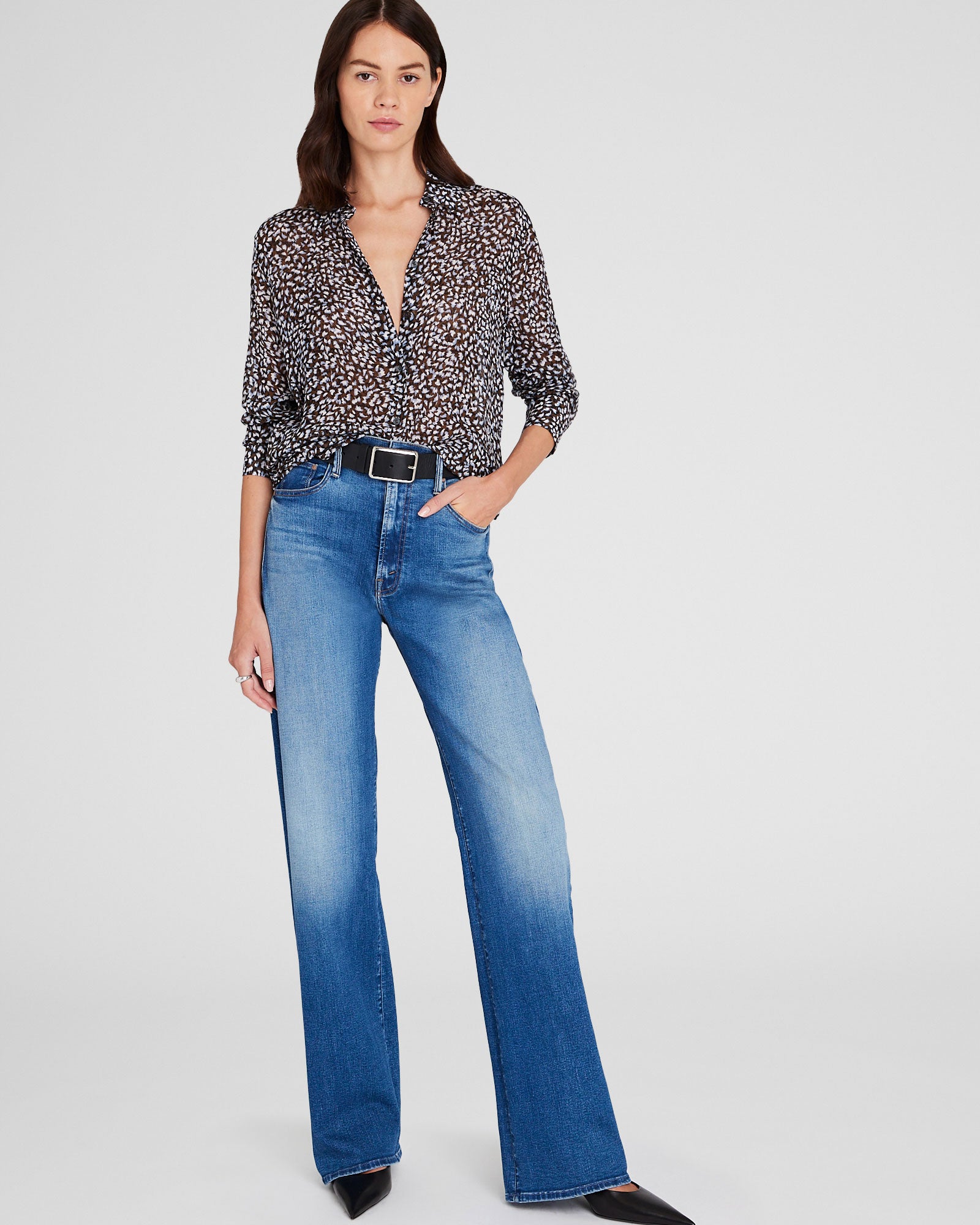 CLUB MONACO - Sheer Leopard Print Shirt - Brown Mix