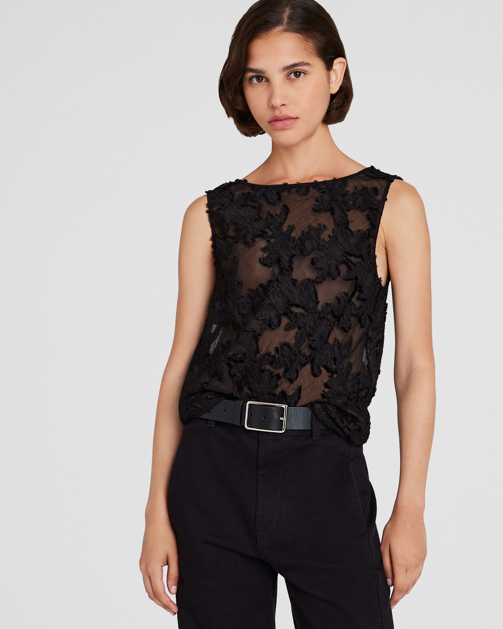 CLUB MONACO - Sheer Jacquard Shell Top - Black