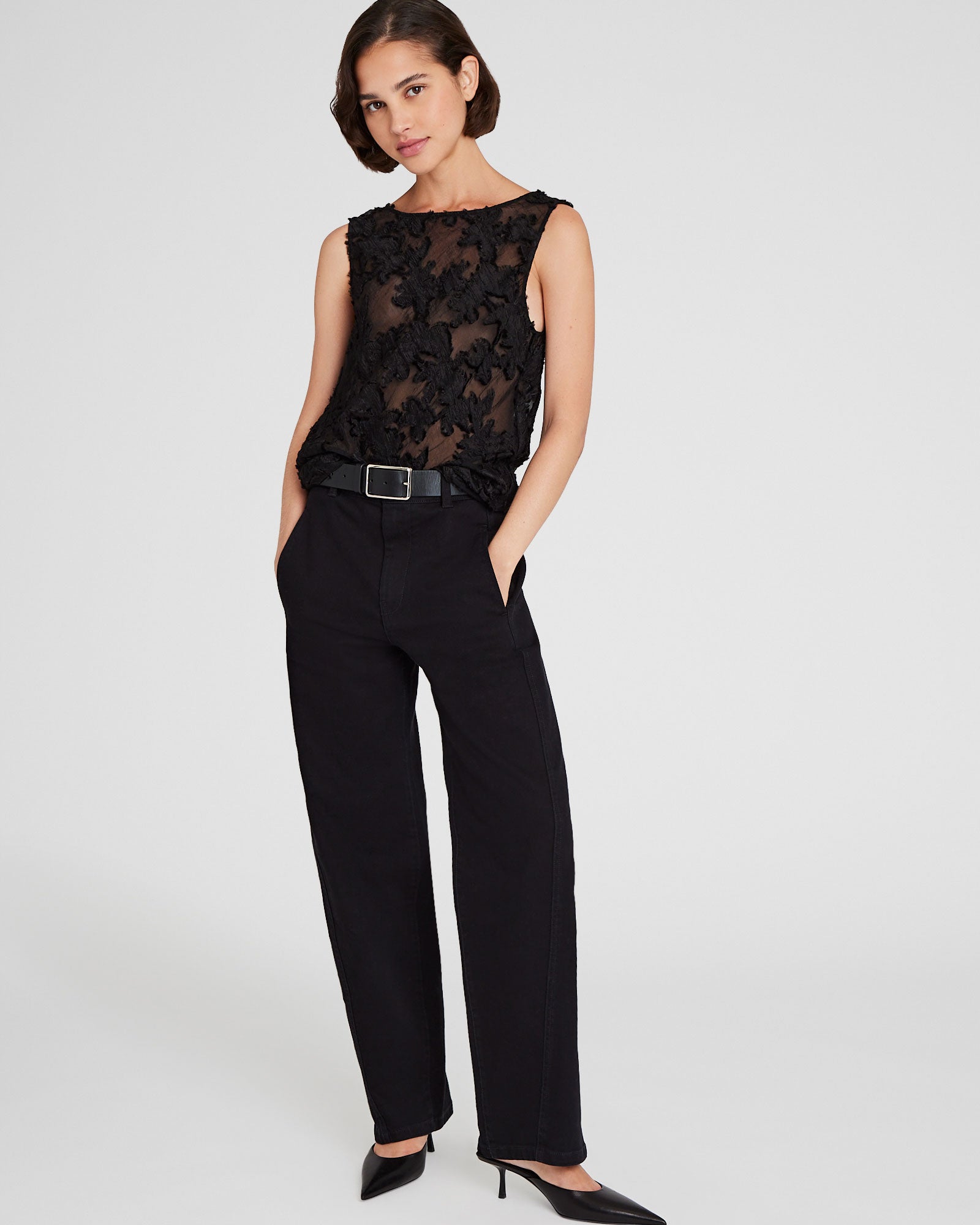 CLUB MONACO - Sheer Jacquard Shell Top - Black