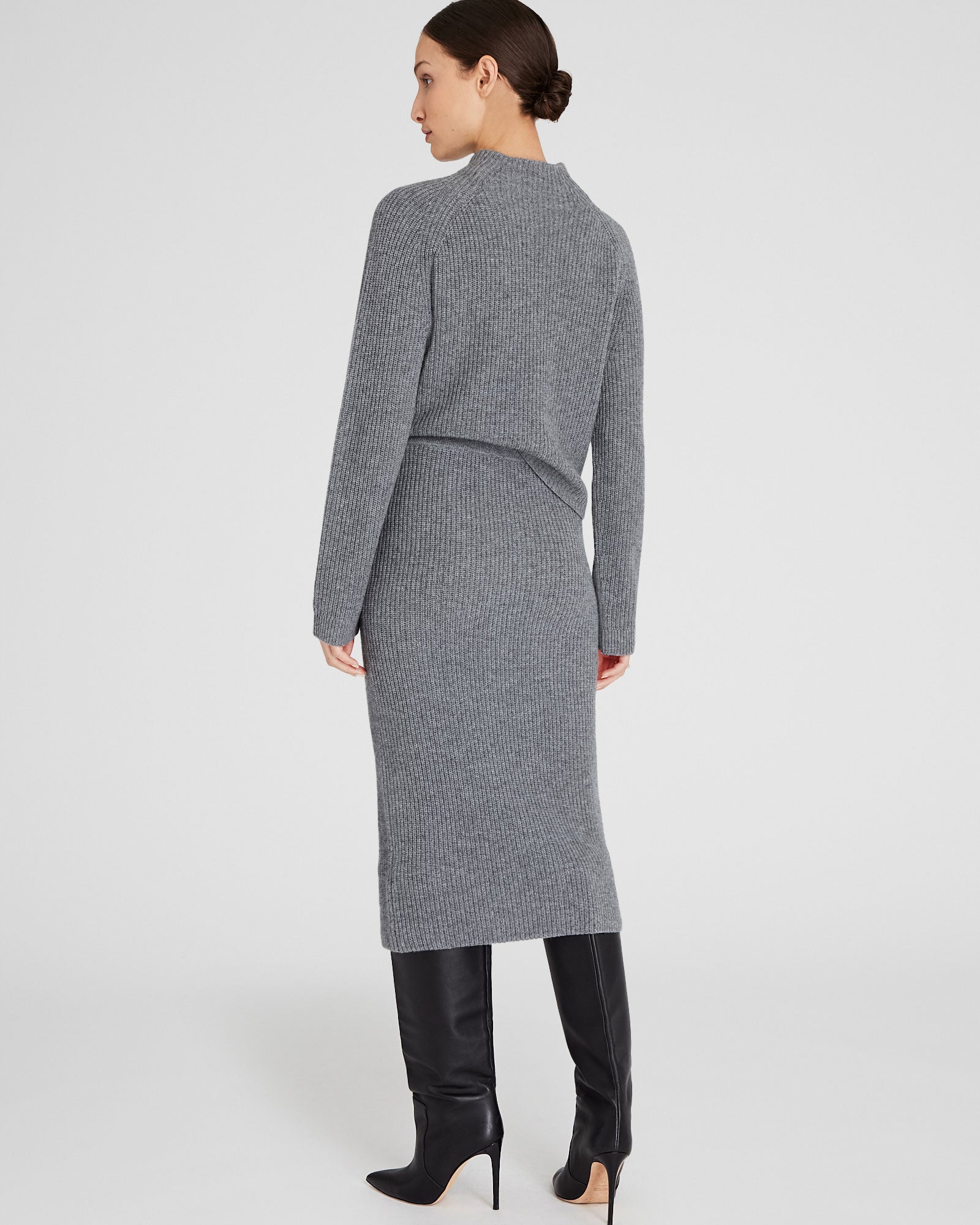 CLUB MONACO - Cashmere Ribbed Midi Skirt - Charcoal Heather