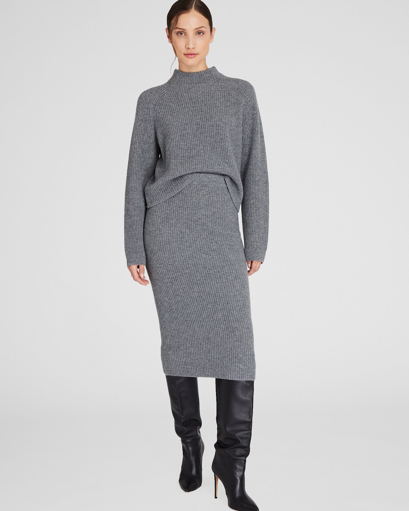 CLUB MONACO - Cashmere Ribbed Midi Skirt - Charcoal Heather