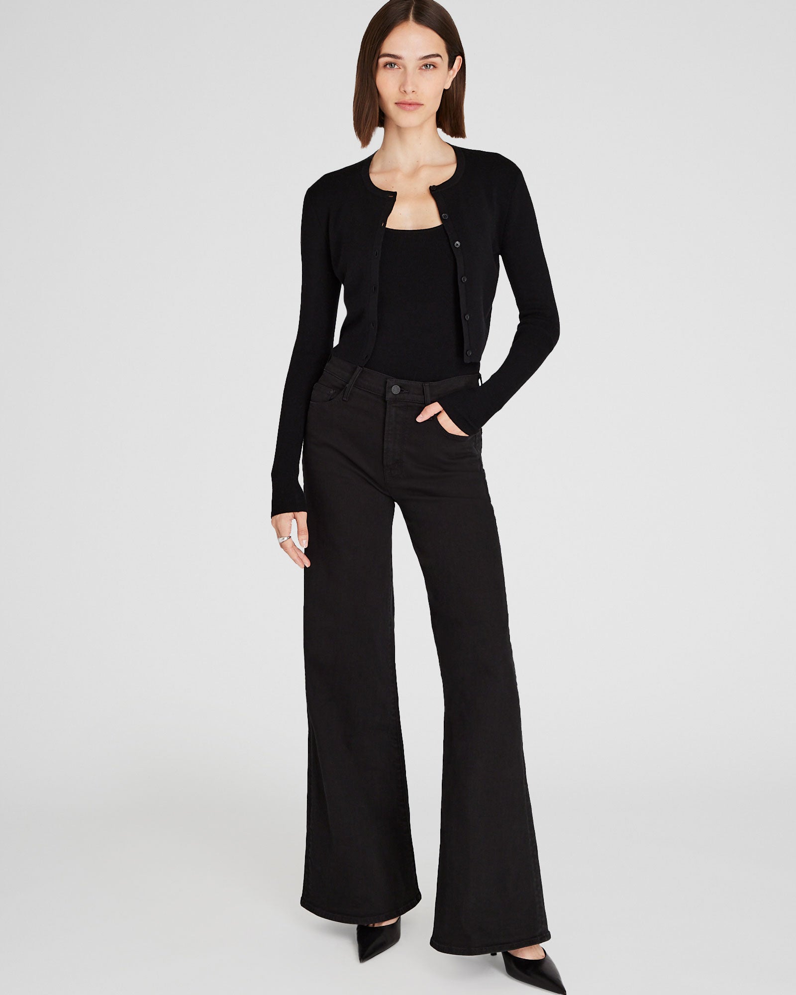CLUB MONACO - Cardigan court en côtes mérinos - Noir