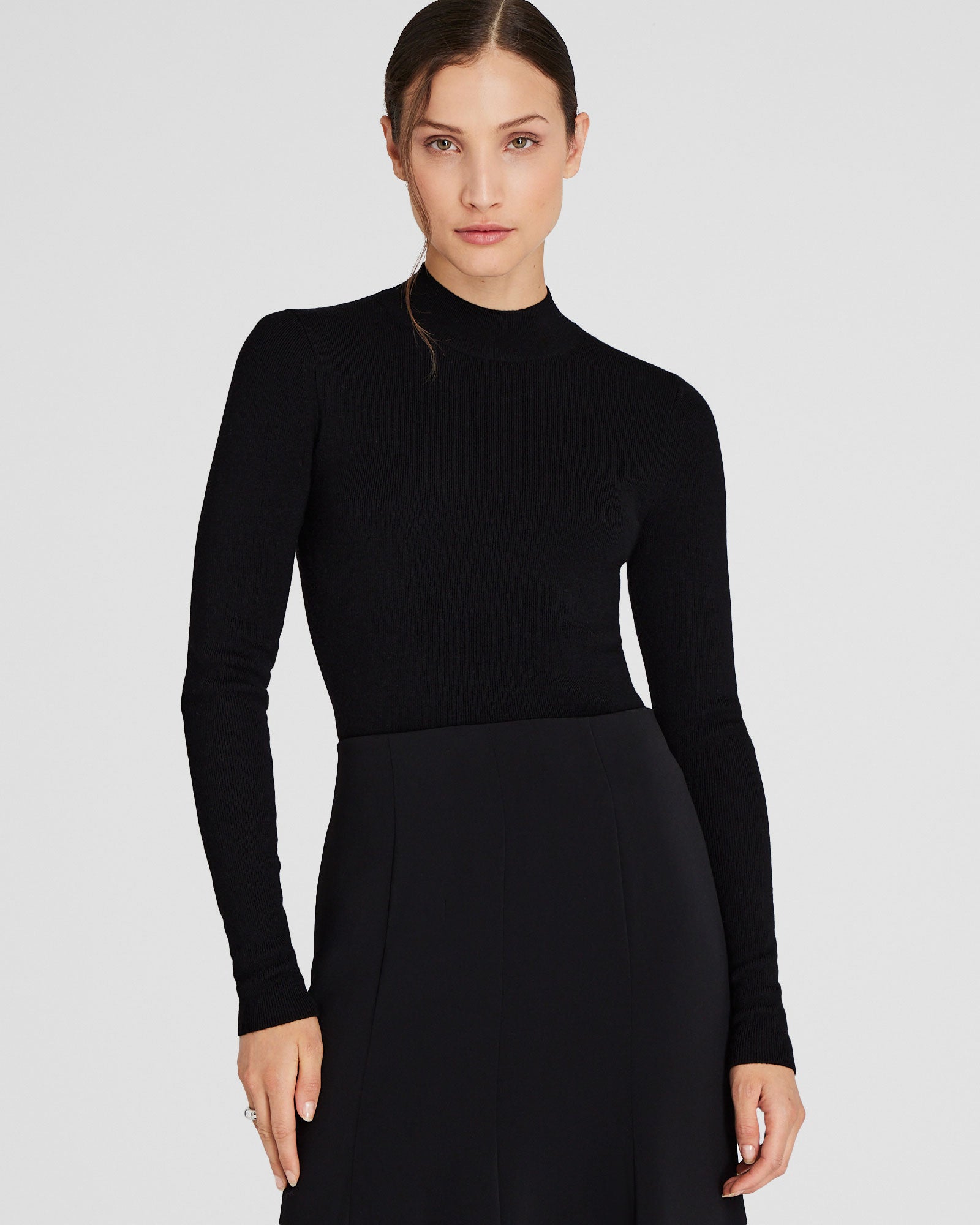 CLUB MONACO - Merino Rib Mockneck Sweater - Black