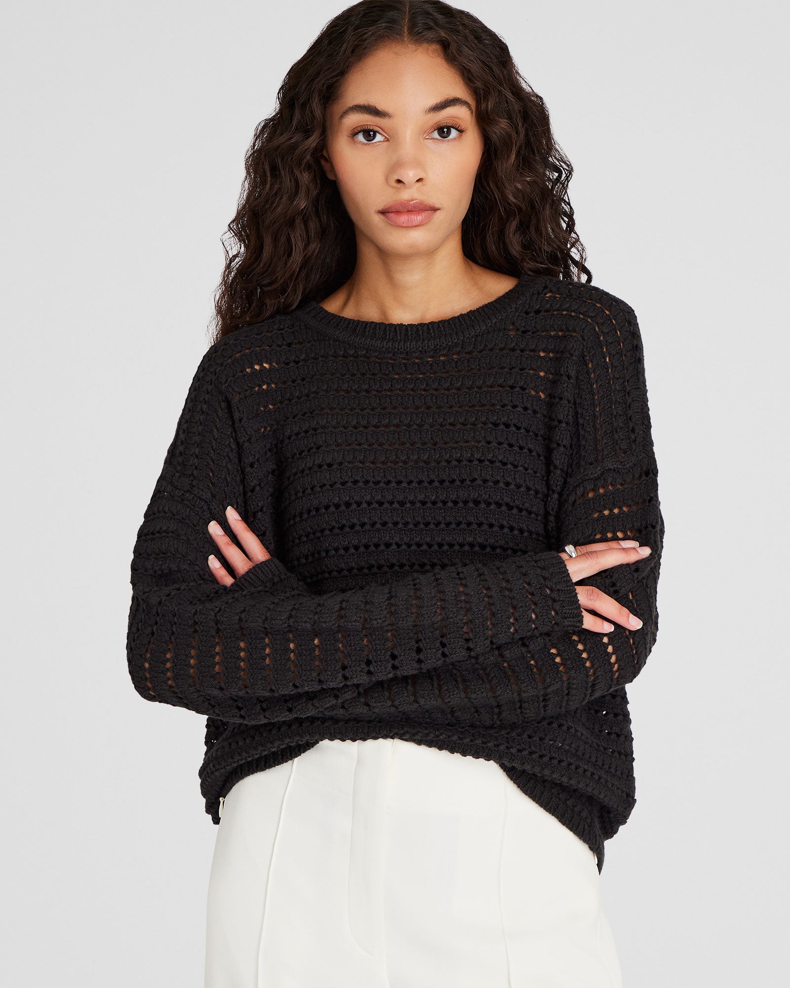 CLUB MONACO - Mixed-Yarn Open-Stitch Sweater - Black