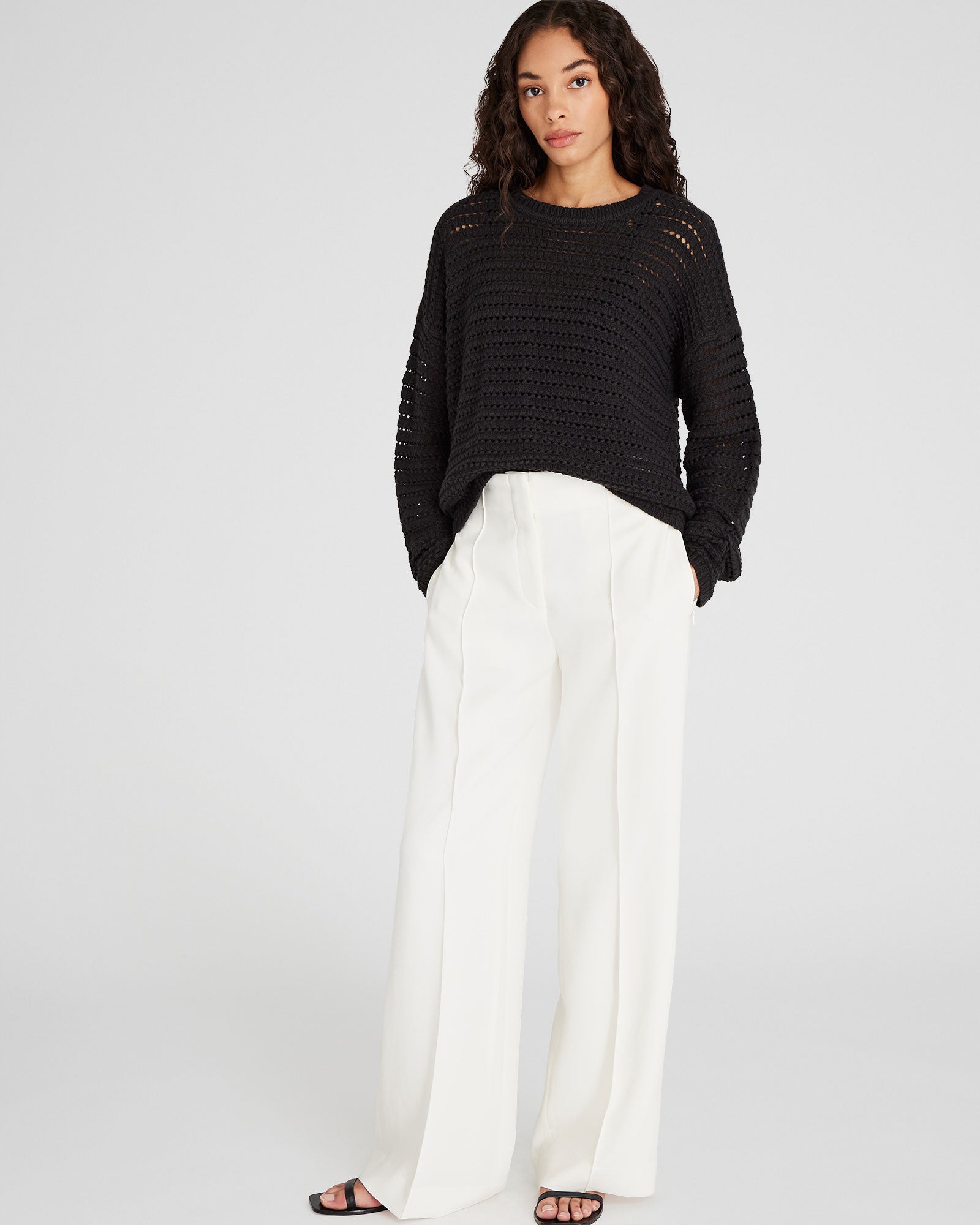 CLUB MONACO - Mixed-Yarn Open-Stitch Sweater - Black