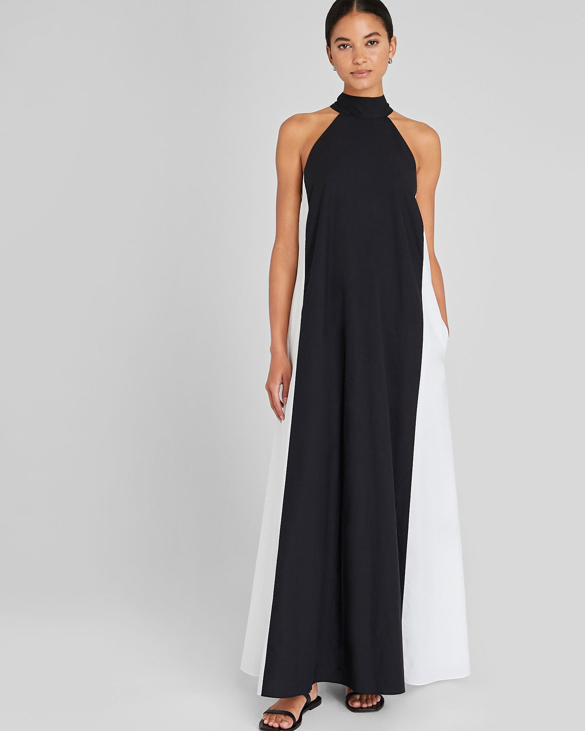Women's Black Two-Tone Halter Maxi Dress