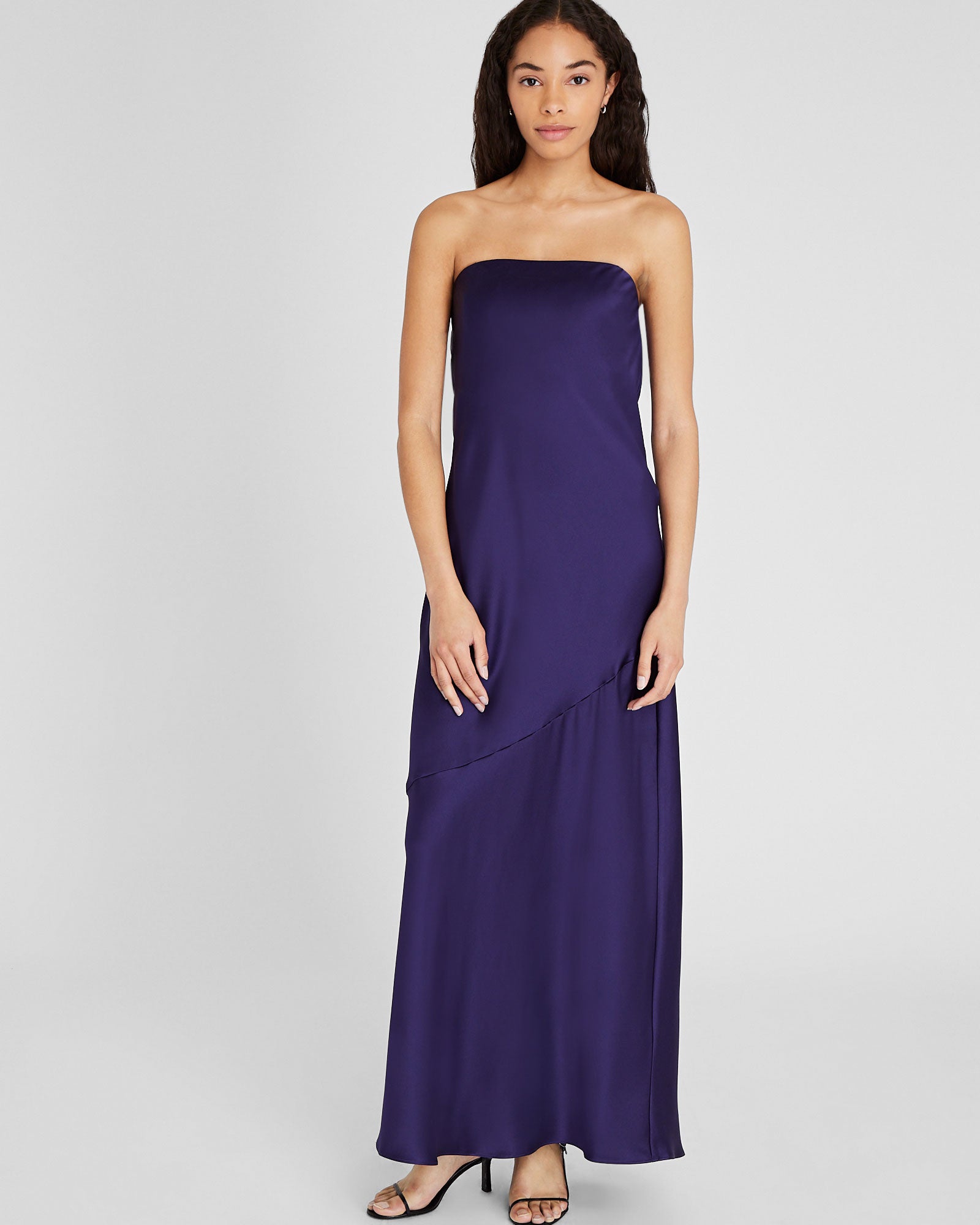 Women's Dark Purple Strapless Silk Charmeuse Maxi Dress