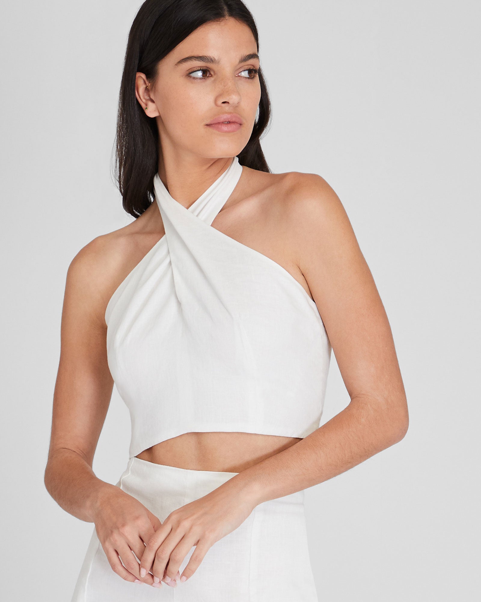 L&t Recycled Classic Tie Halter Top White
