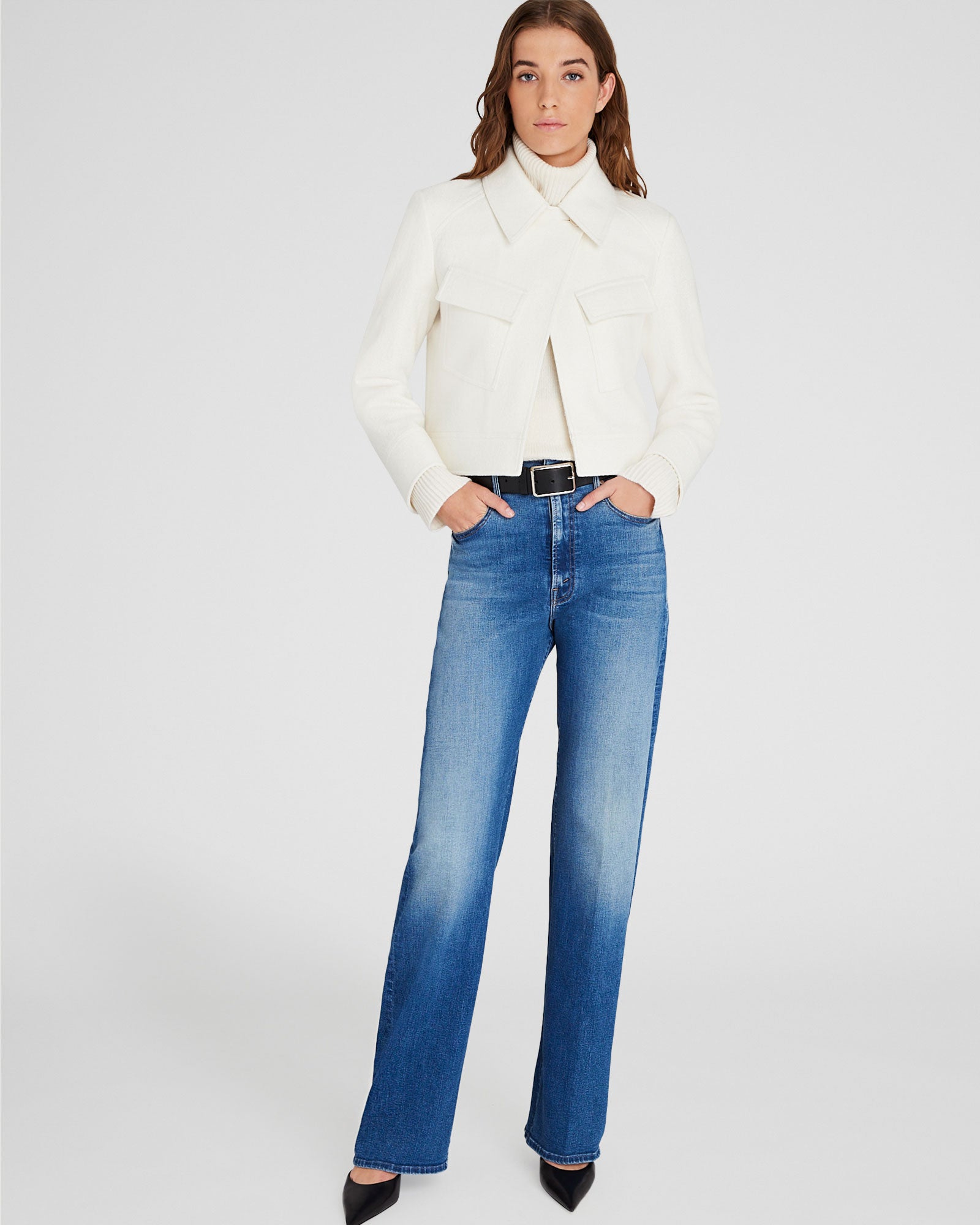 CLUB MONACO - Veste utilitaire courte en laine - Blanc Cassé