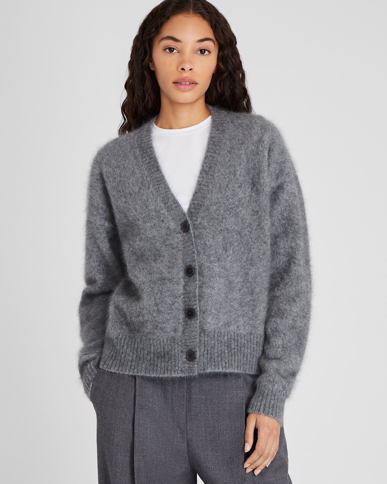 CLUB MONACO - Brushed Cashmere Cardigan - Medium Heather Grey