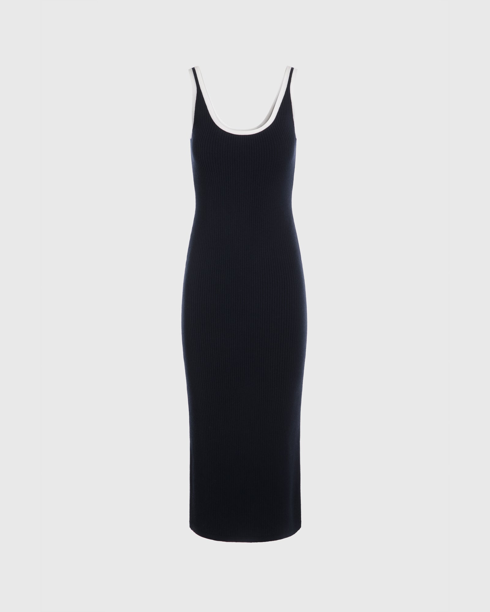 CLUB MONACO - Textured Ribbed Tank Dress With Contrast Trim - Dark Navy