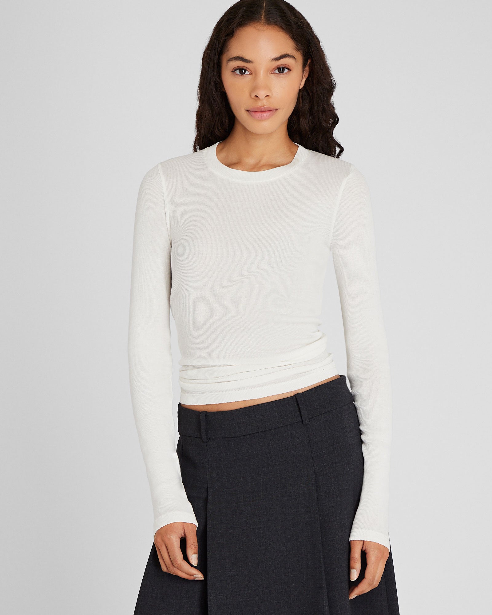 CLUB MONACO - Ribbed Cotton Long-Sleeve Tee - White