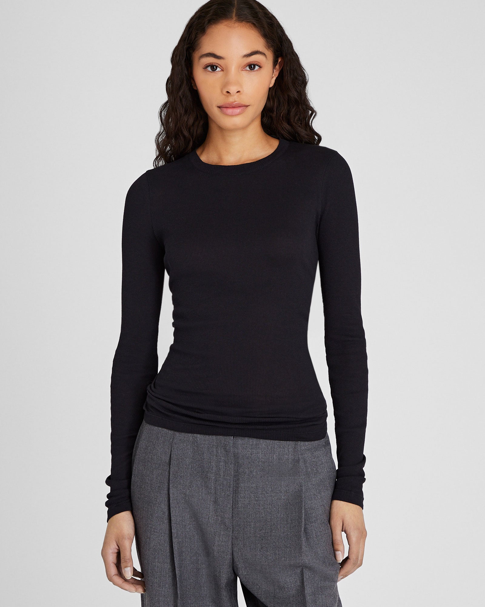 CLUB MONACO - Ribbed Cotton Long-Sleeve Tee - Black