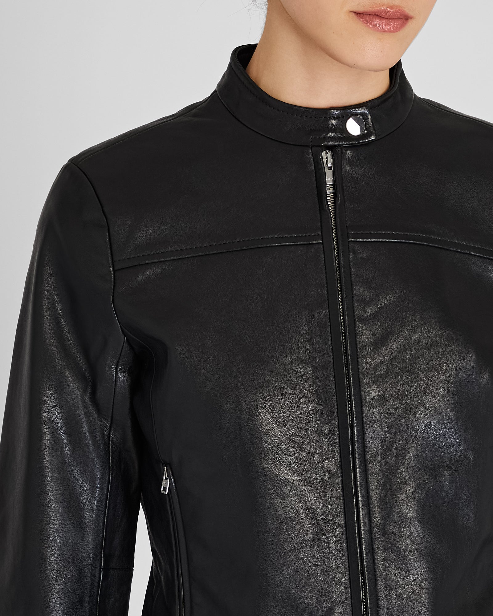 CLUB MONACO - Leather Racer Jacket - Noir