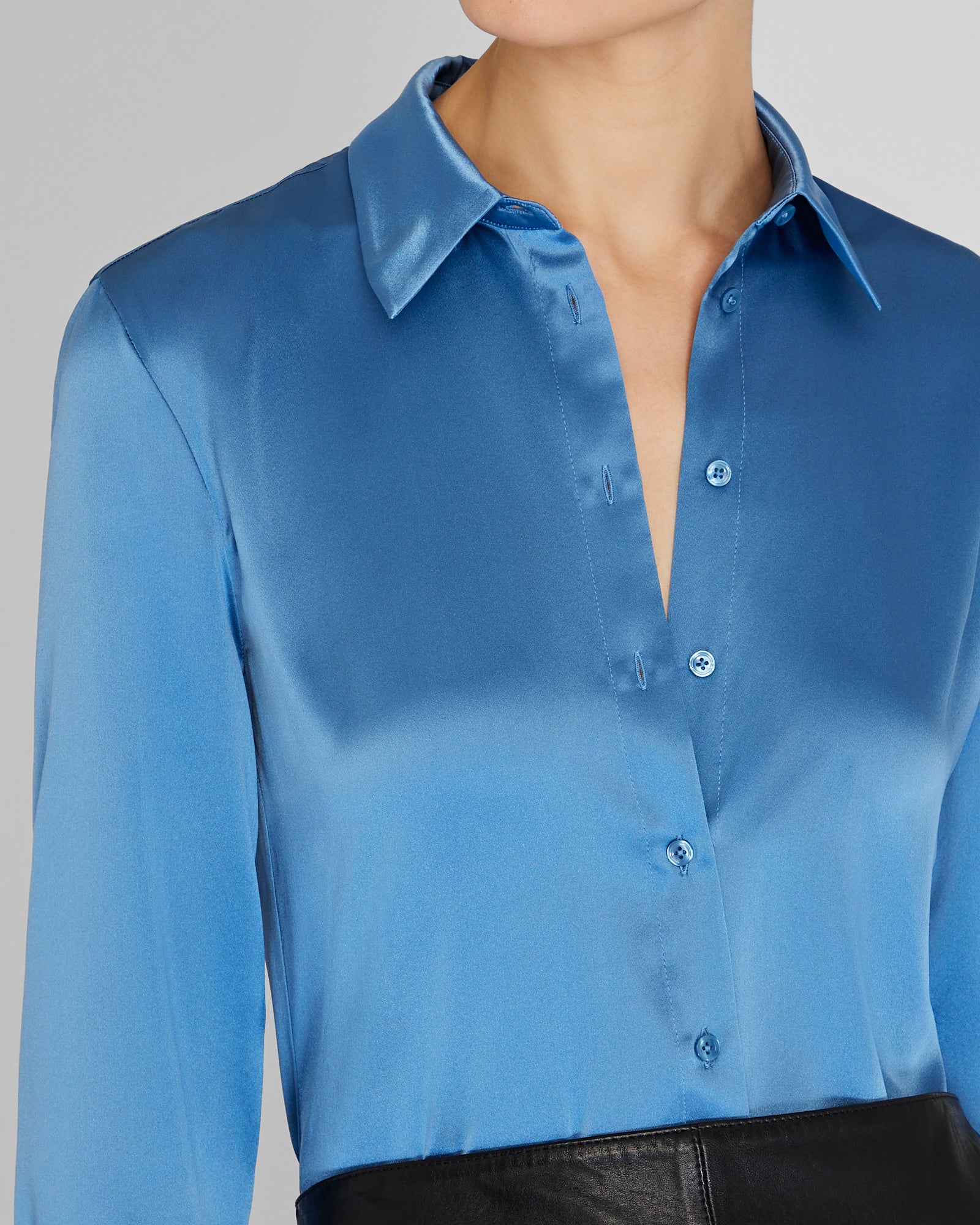 CLUB MONACO - Slim Fit Silk Charmeuse Shirt - Azul