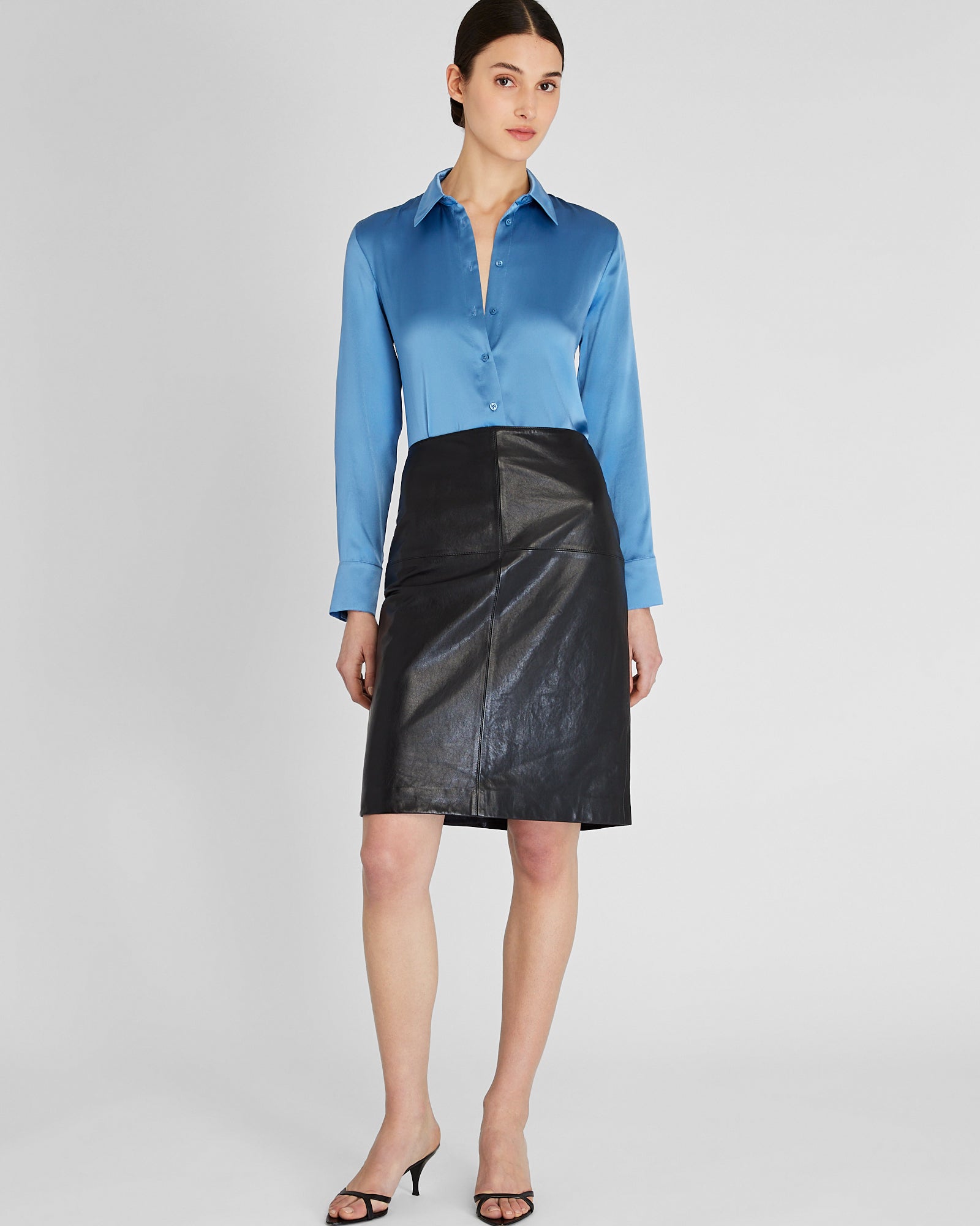 CLUB MONACO - Slim Fit Silk Charmeuse Shirt - Azul