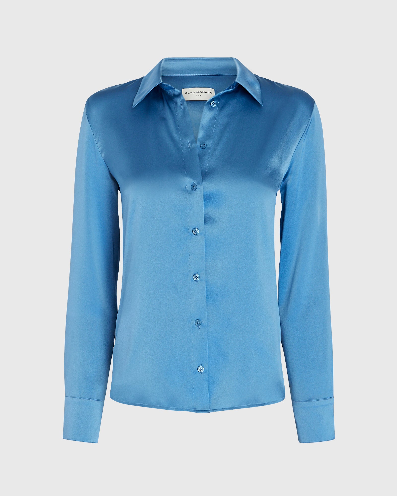 CLUB MONACO - Slim Fit Silk Charmeuse Shirt - Azul