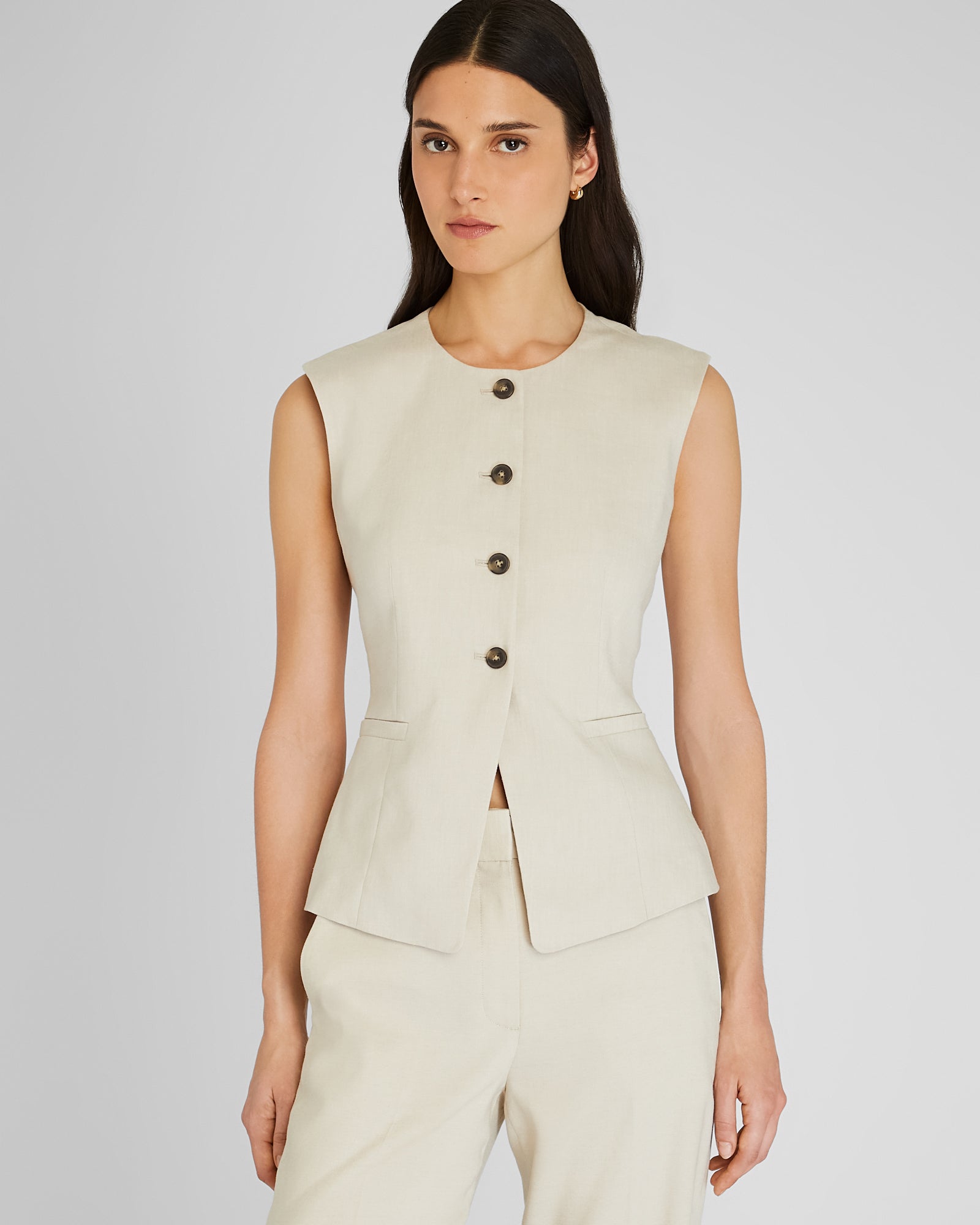 Women's Natural Cutaway Linen Vest | CLUB MONACO US