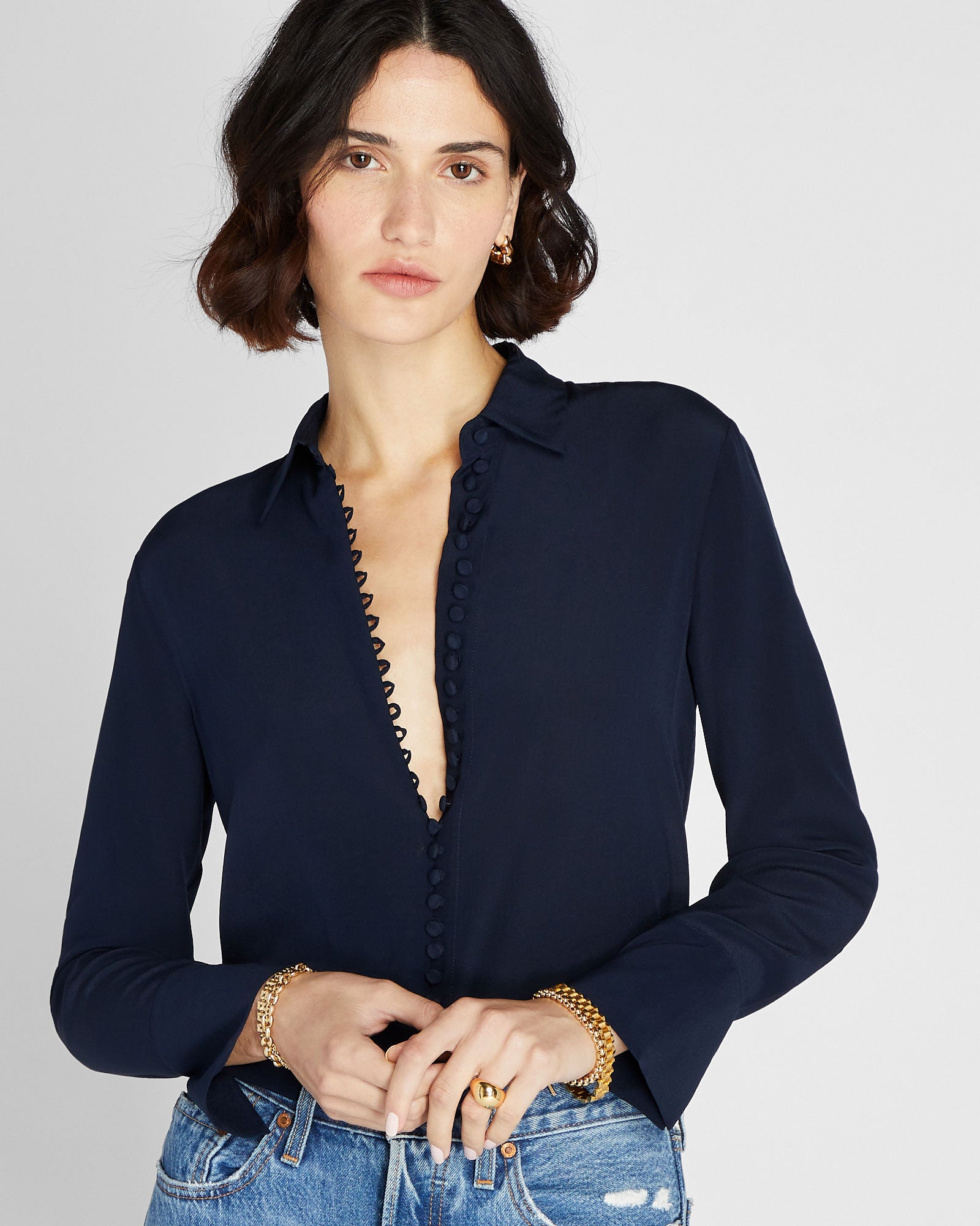 CLUB MONACO - Helek Silk Shirt - Dark Navy