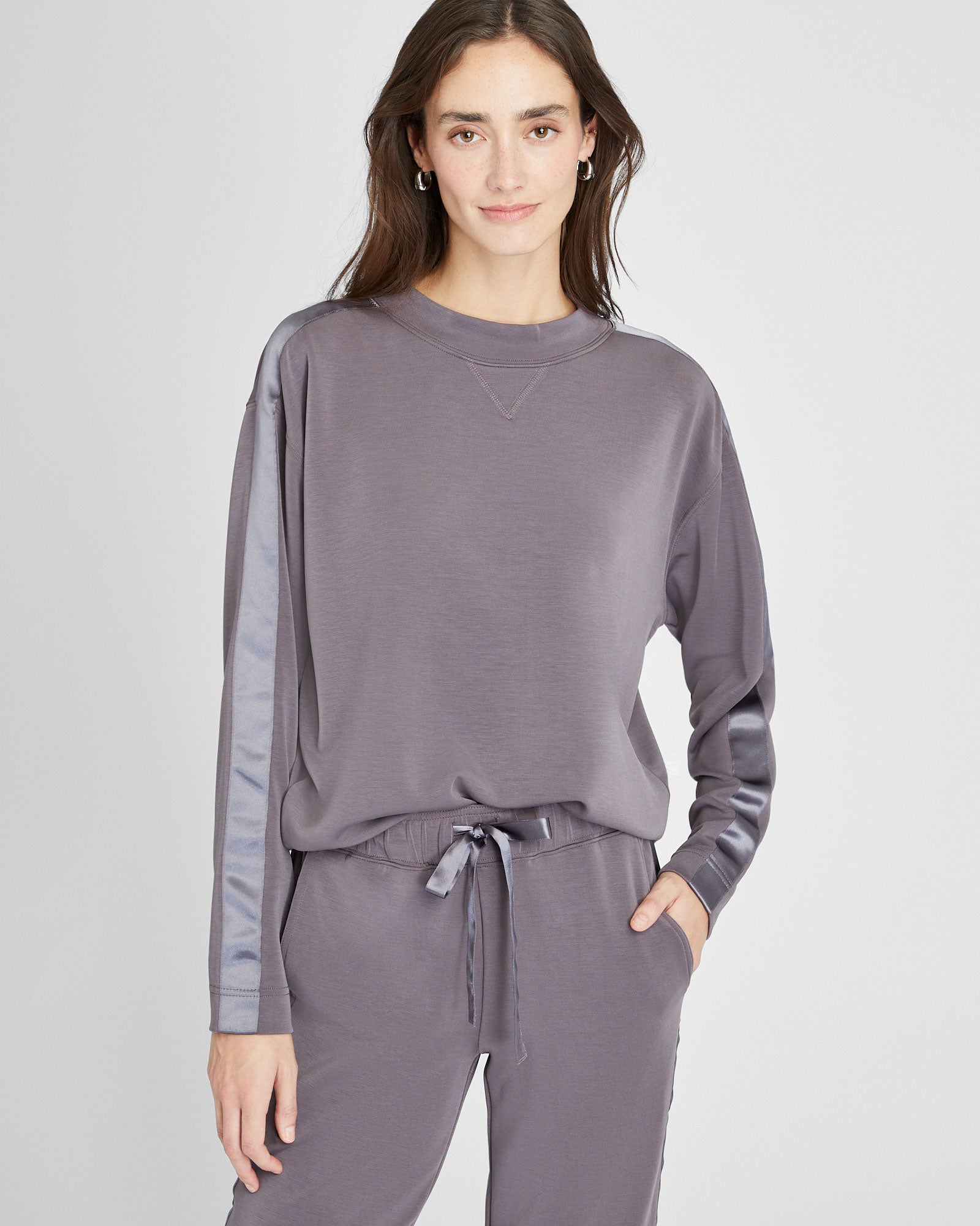 CLUB MONACO - Satin Stripe Sweatshirt - Brown