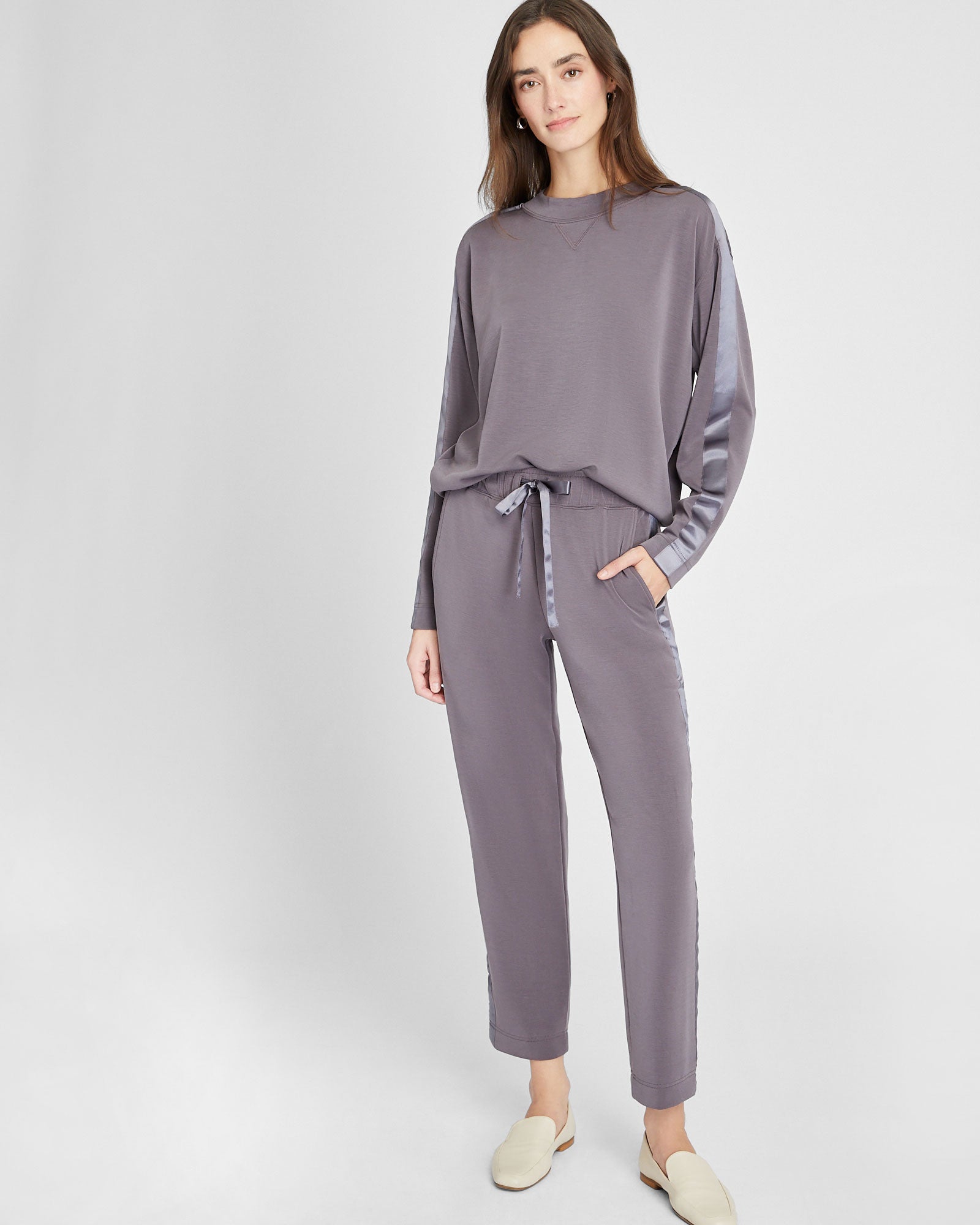 CLUB MONACO - Satin Stripe Sweatshirt - Brown