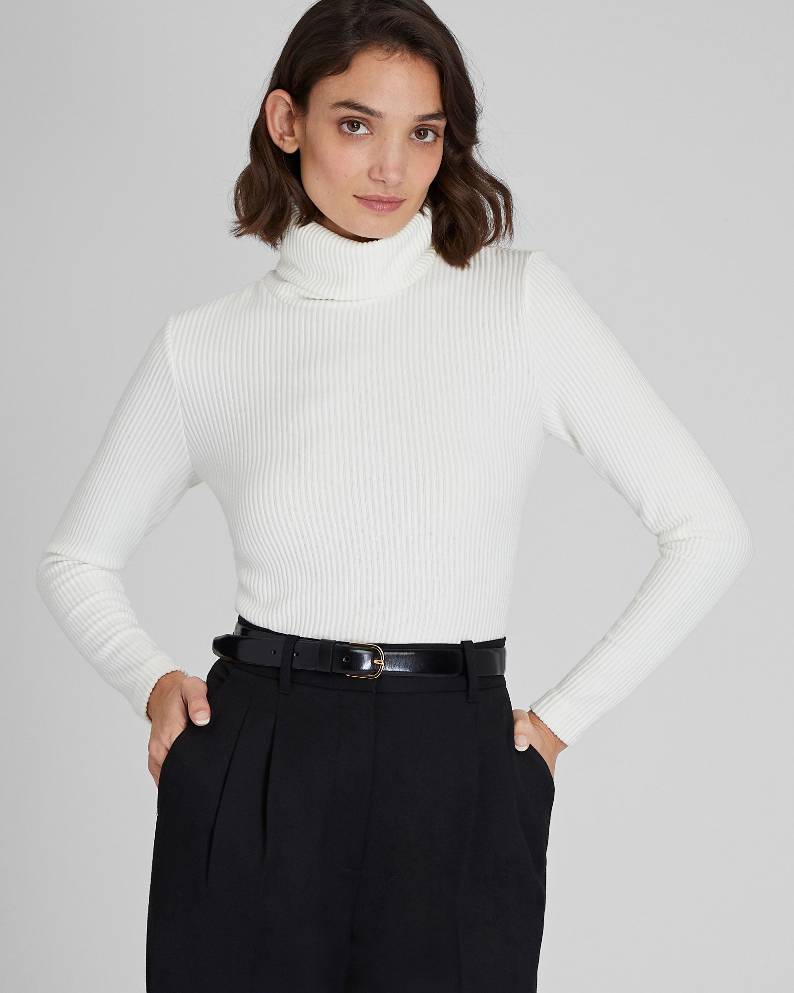 strapless open back dress Women's Blanc De Blanc Meredy Rib-Knit Turtleneck Top