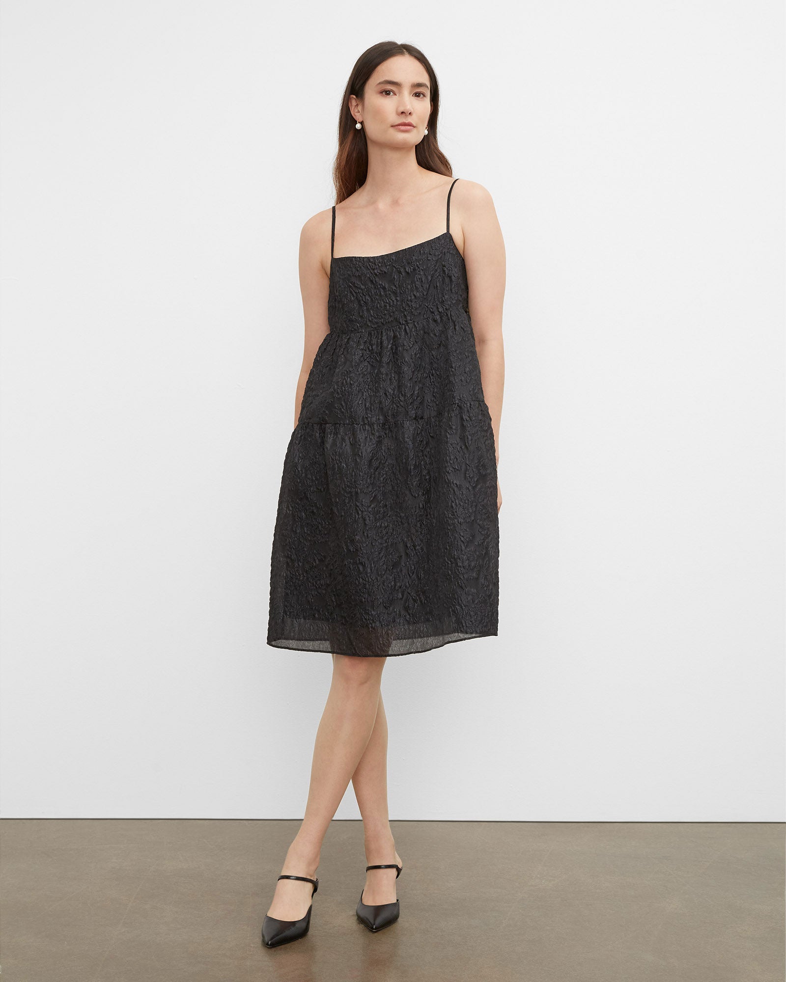 Women's Black Textured Tiered Mini Dress
