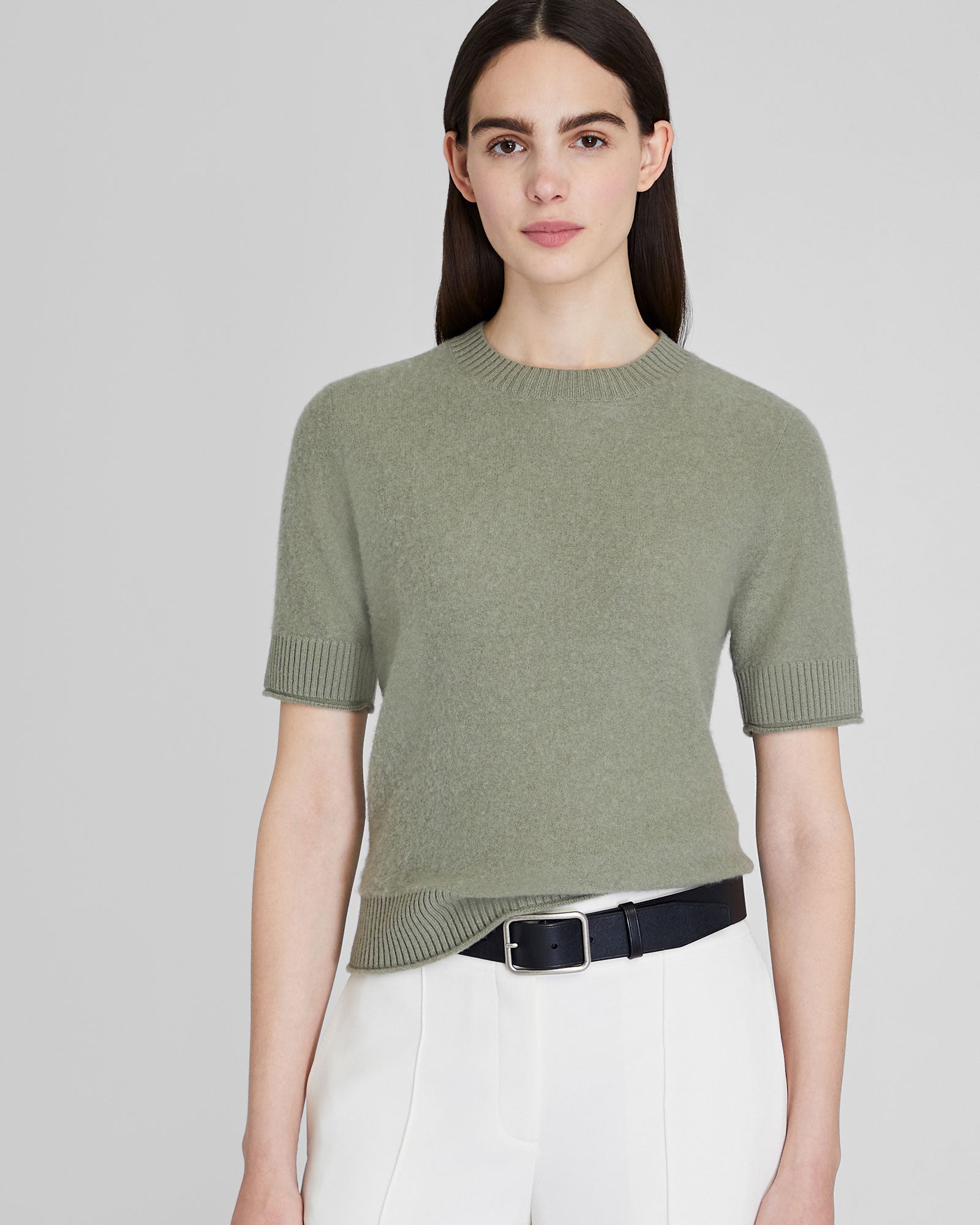 CLUB MONACO - Short Sleeve Boiled Cashmere Tee - Sage