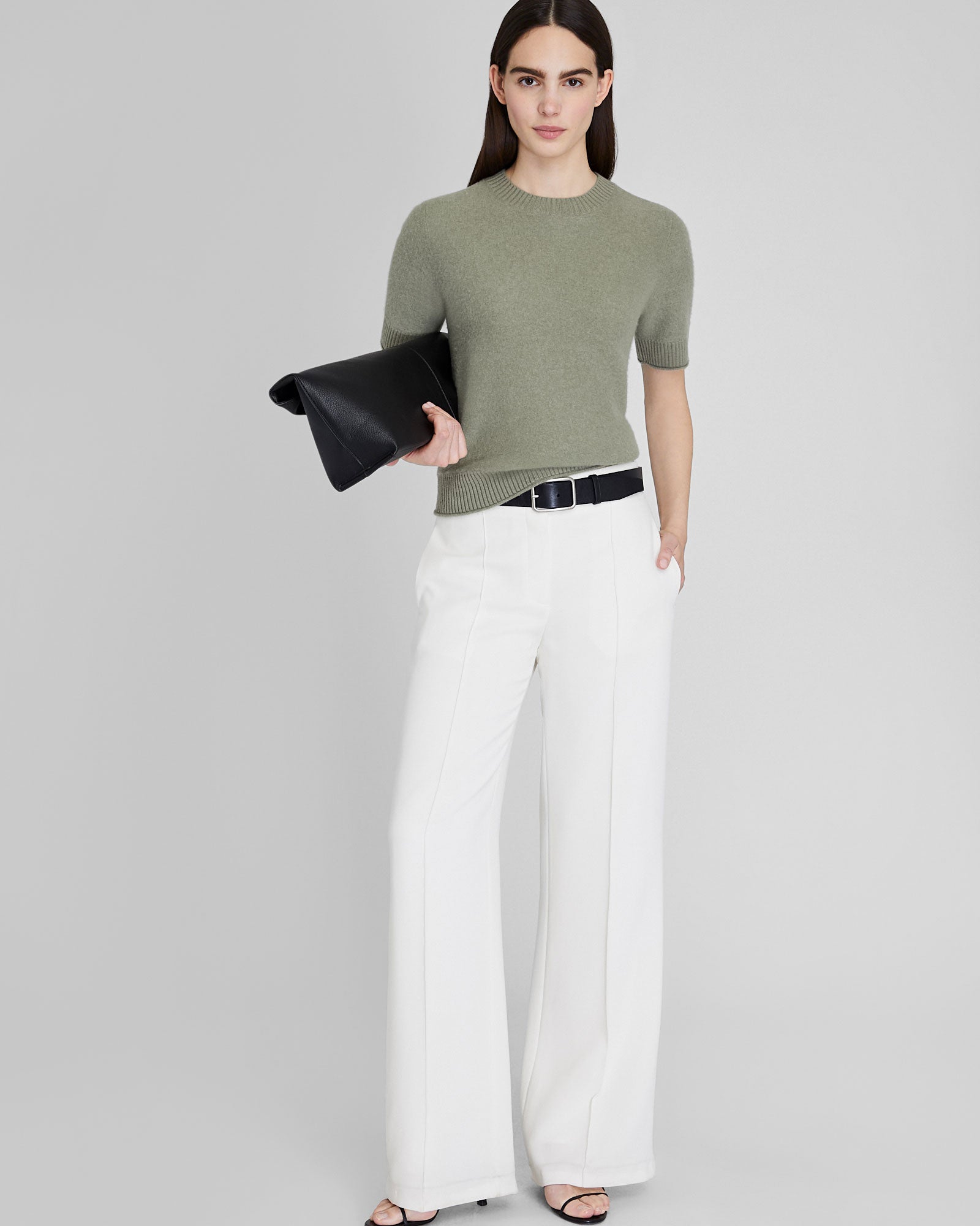 CLUB MONACO - Short Sleeve Boiled Cashmere Tee - Sage