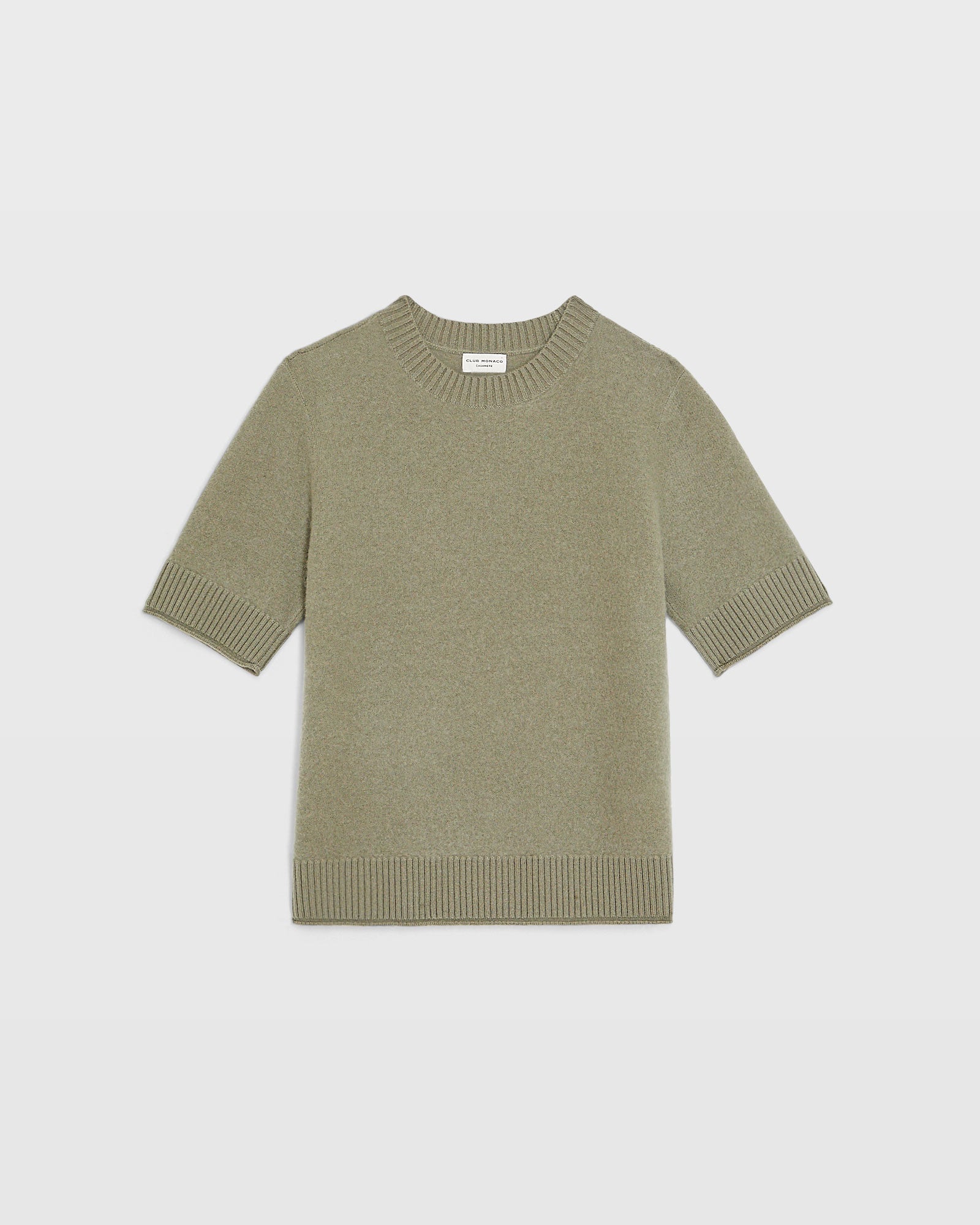 CLUB MONACO - Short Sleeve Boiled Cashmere Tee - Sage