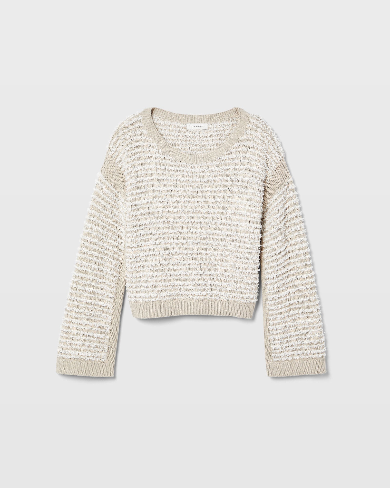 CLUB MONACO - Cashmere Silk Stripe Sweater - Stone