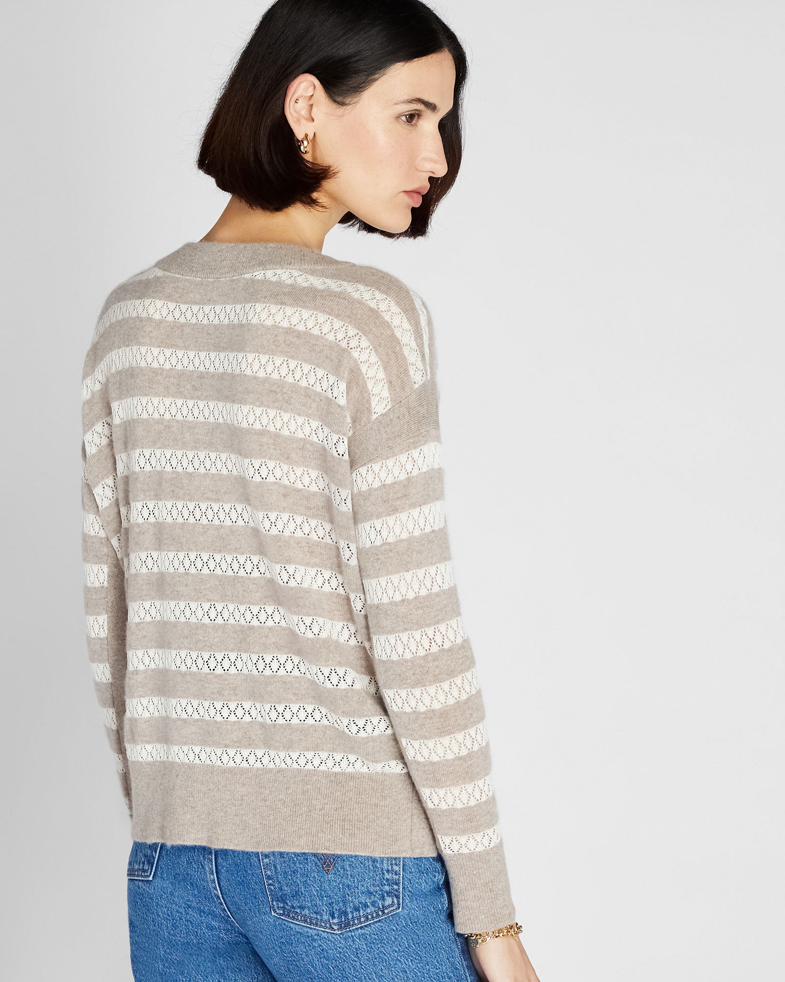 CLUB MONACO - Cashmere Silk Stripe Sweater - Stone