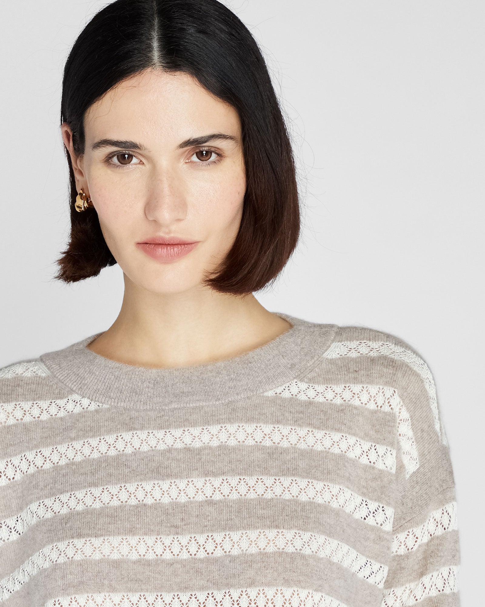 CLUB MONACO - Cashmere Silk Stripe Sweater - Stone