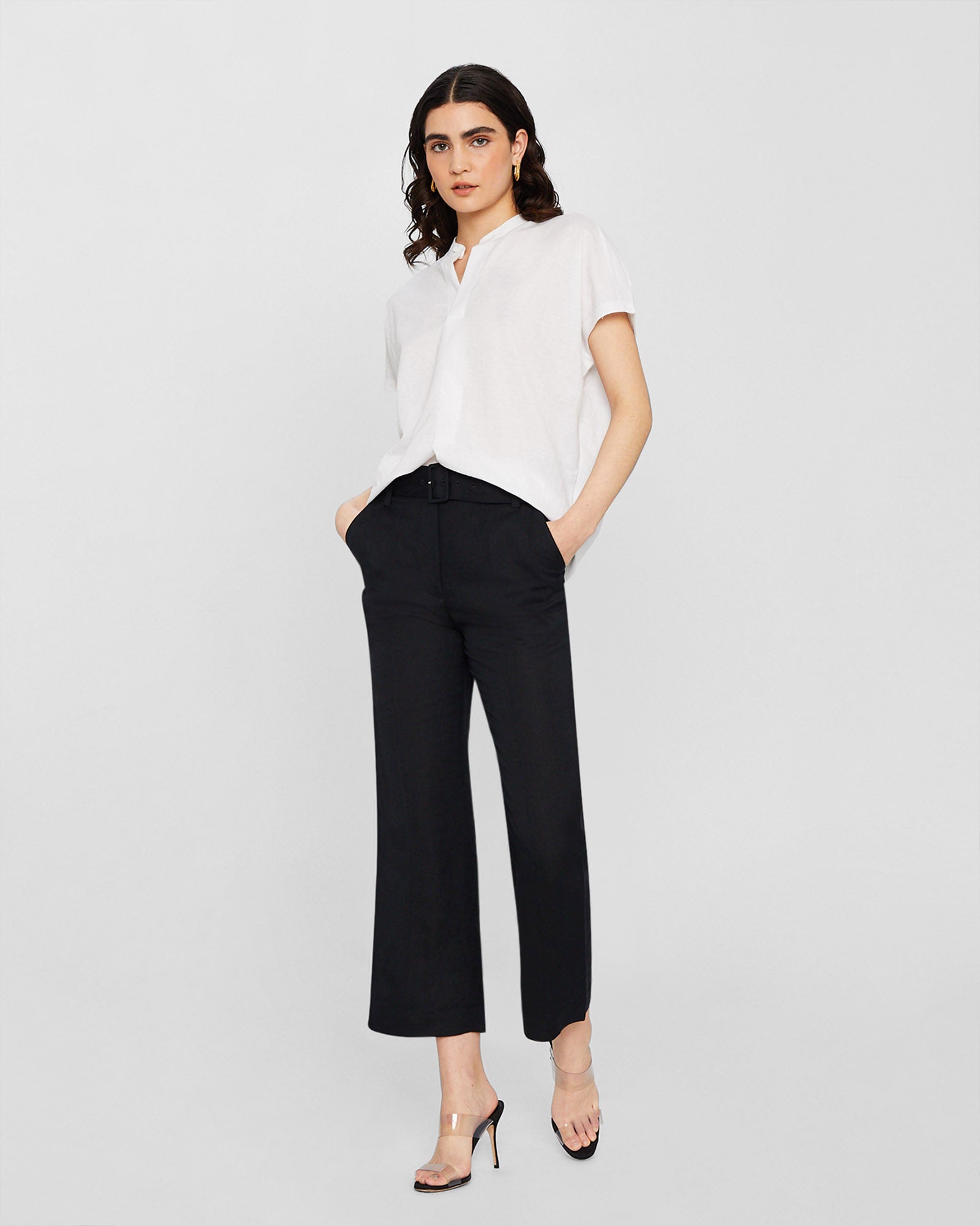 CLUB MONACO - Belted Linen Trouser - Black
