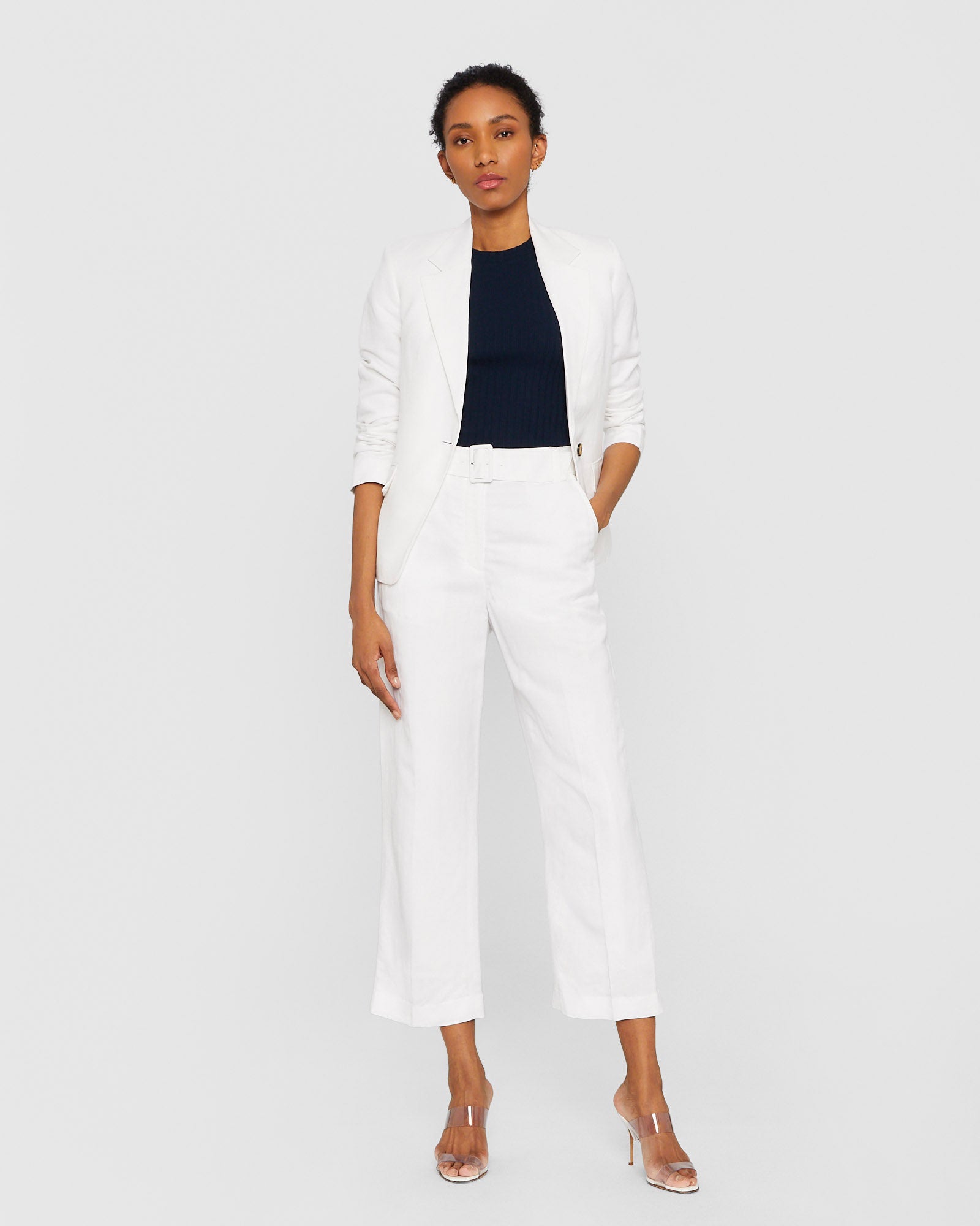 CLUB MONACO - Belted Linen Blend Trouser - White
