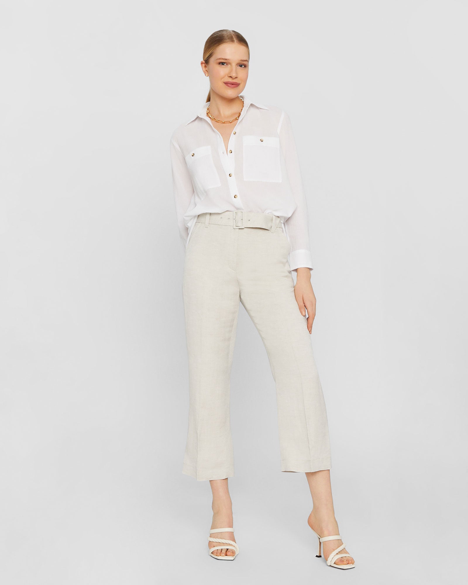 CLUB MONACO - Pantalon en lin avec ceinture - Graine de lin
