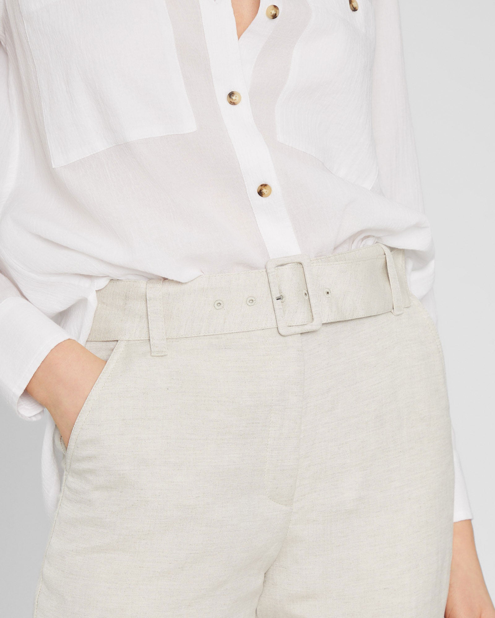 CLUB MONACO - Pantalon en lin avec ceinture - Graine de lin