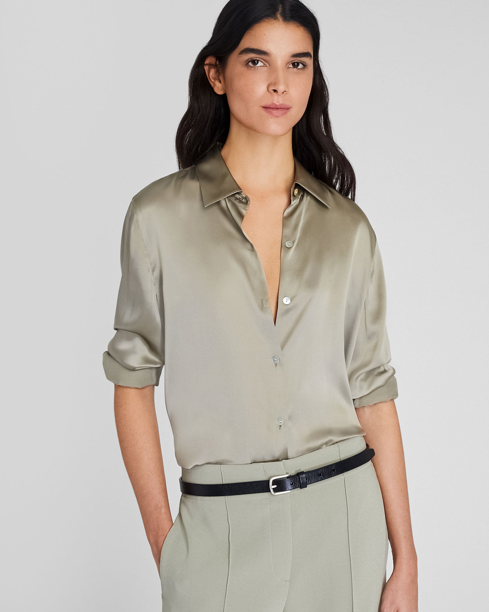 CLUB MONACO - Silk Charmeuse Button-Down Shirt - Oak