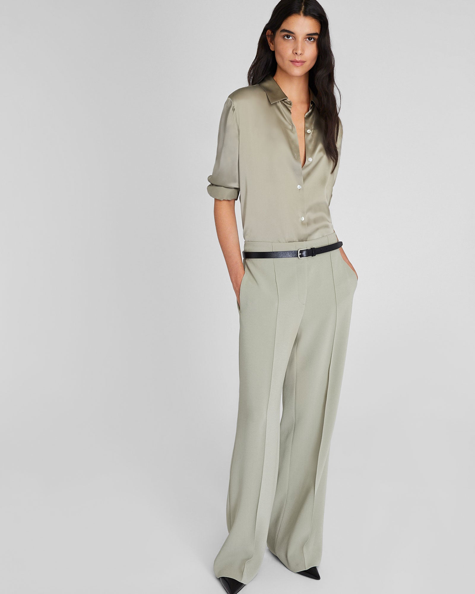CLUB MONACO - Silk Charmeuse Button-Down Shirt - Oak