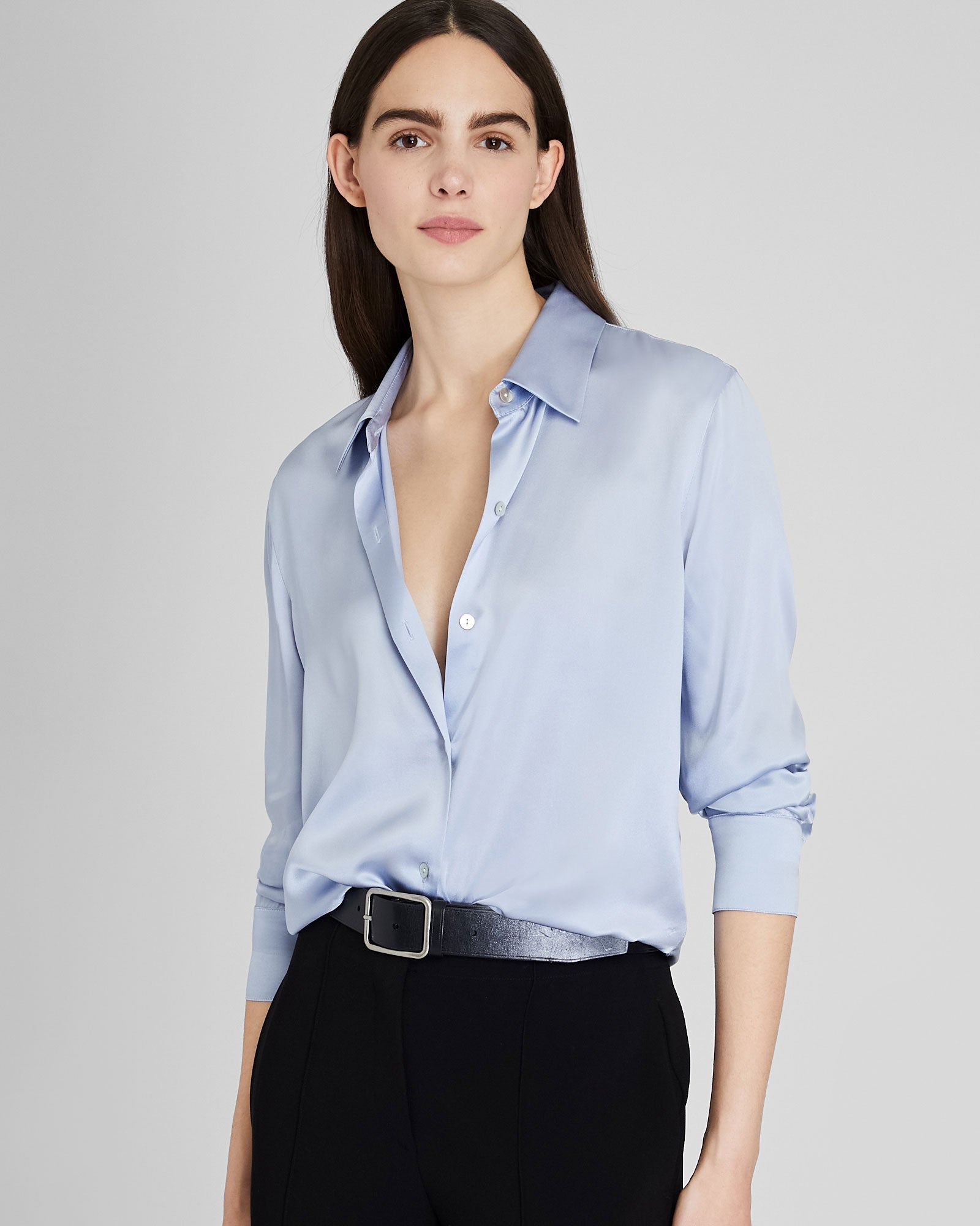 CLUB MONACO - Silk Charmeuse Button-Down Shirt - Light Blue