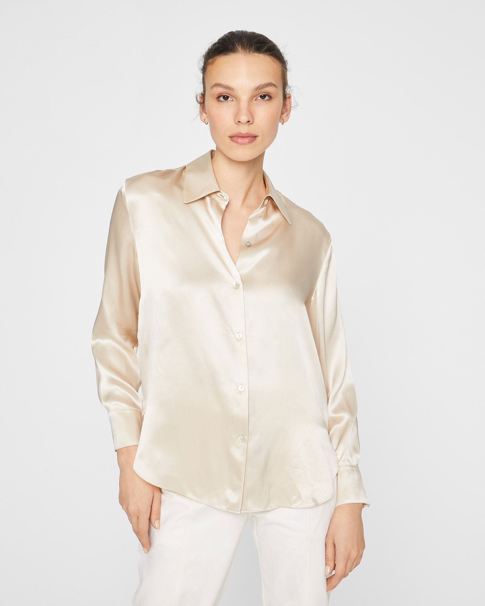 CLUB MONACO - Silk Charmeuse Button-Down Shirt - Pale Pink