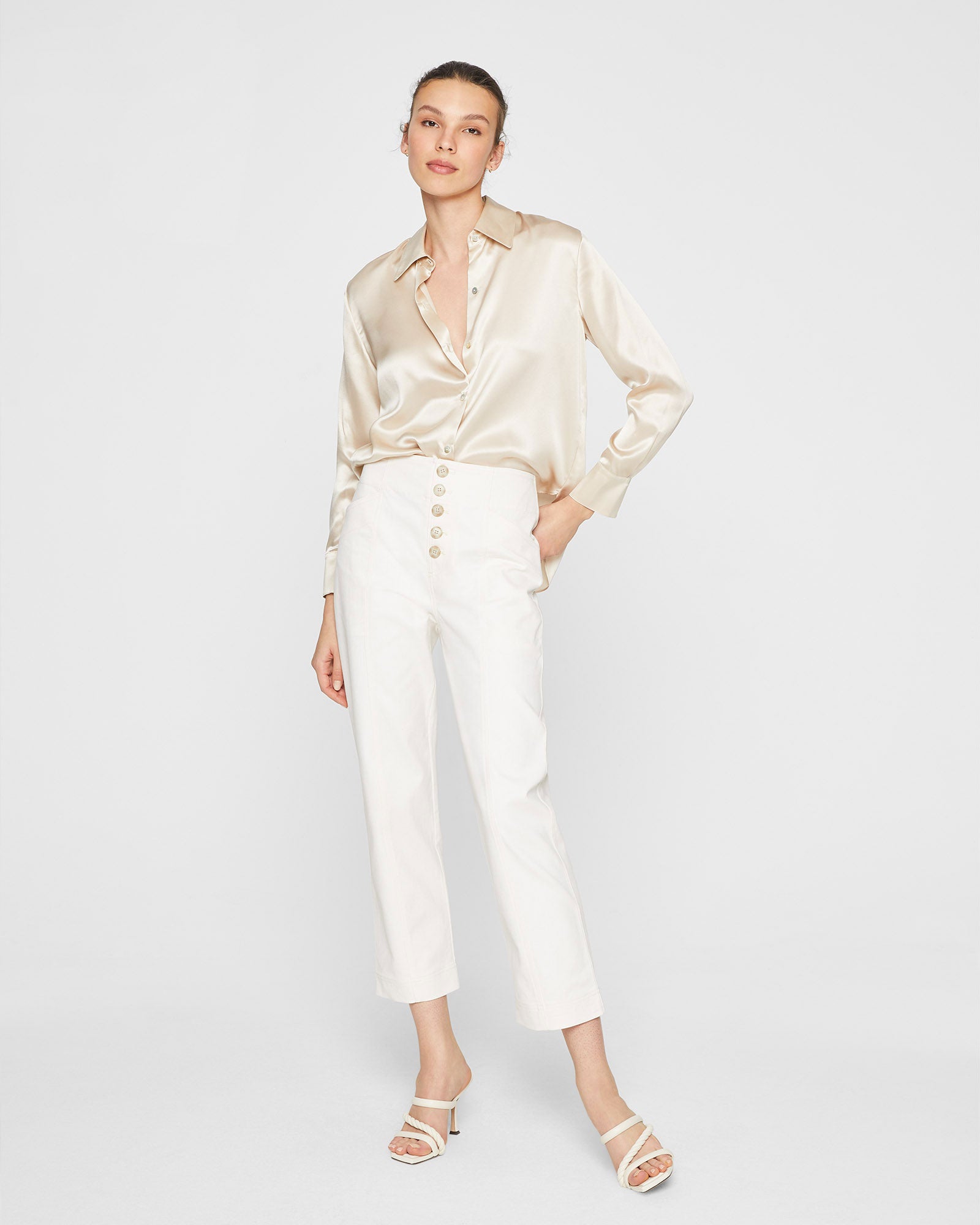 CLUB MONACO - Silk Charmeuse Button-Down Shirt - Pale Pink