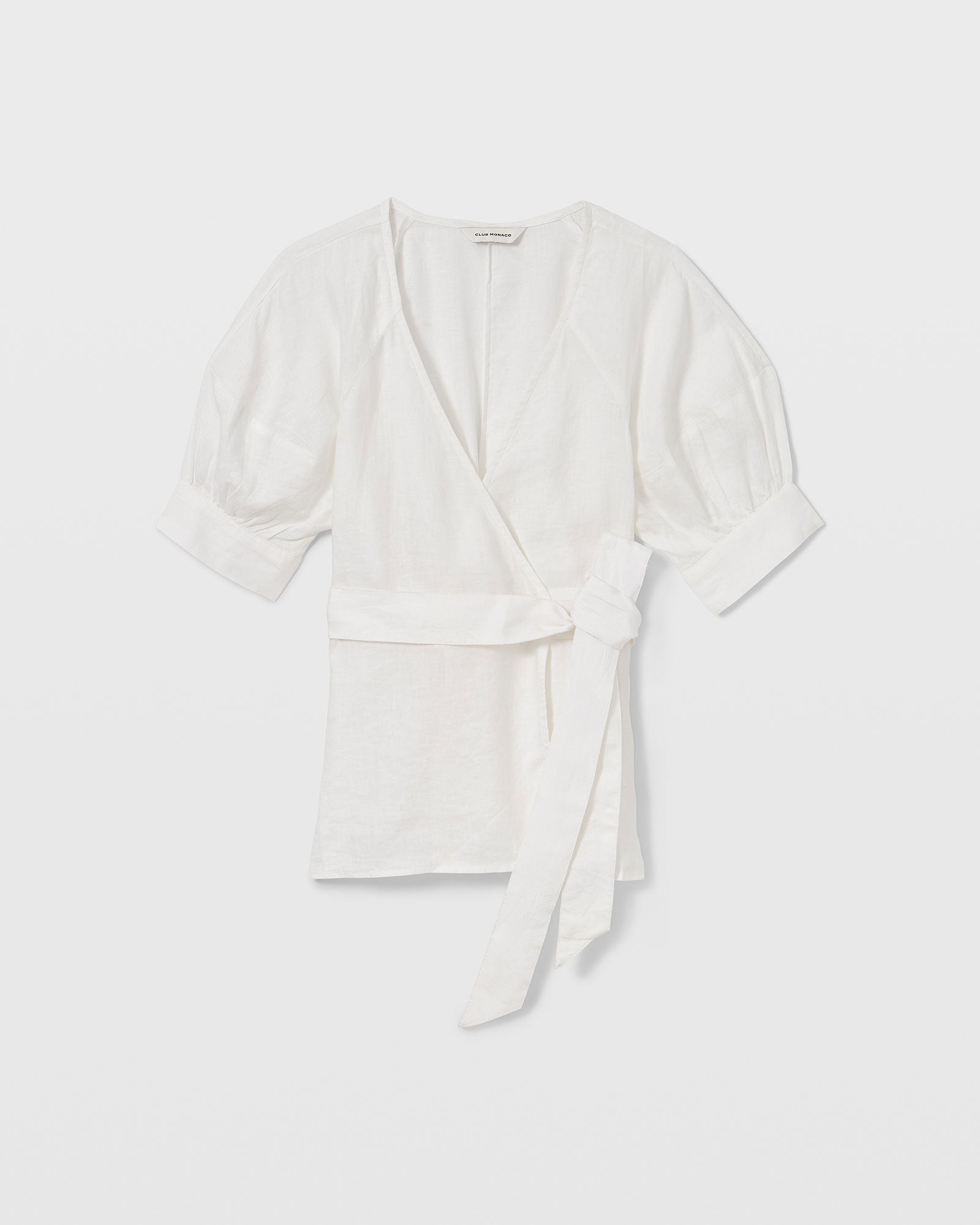 CLUB MONACO - Haut enveloppant en lin - Blanc